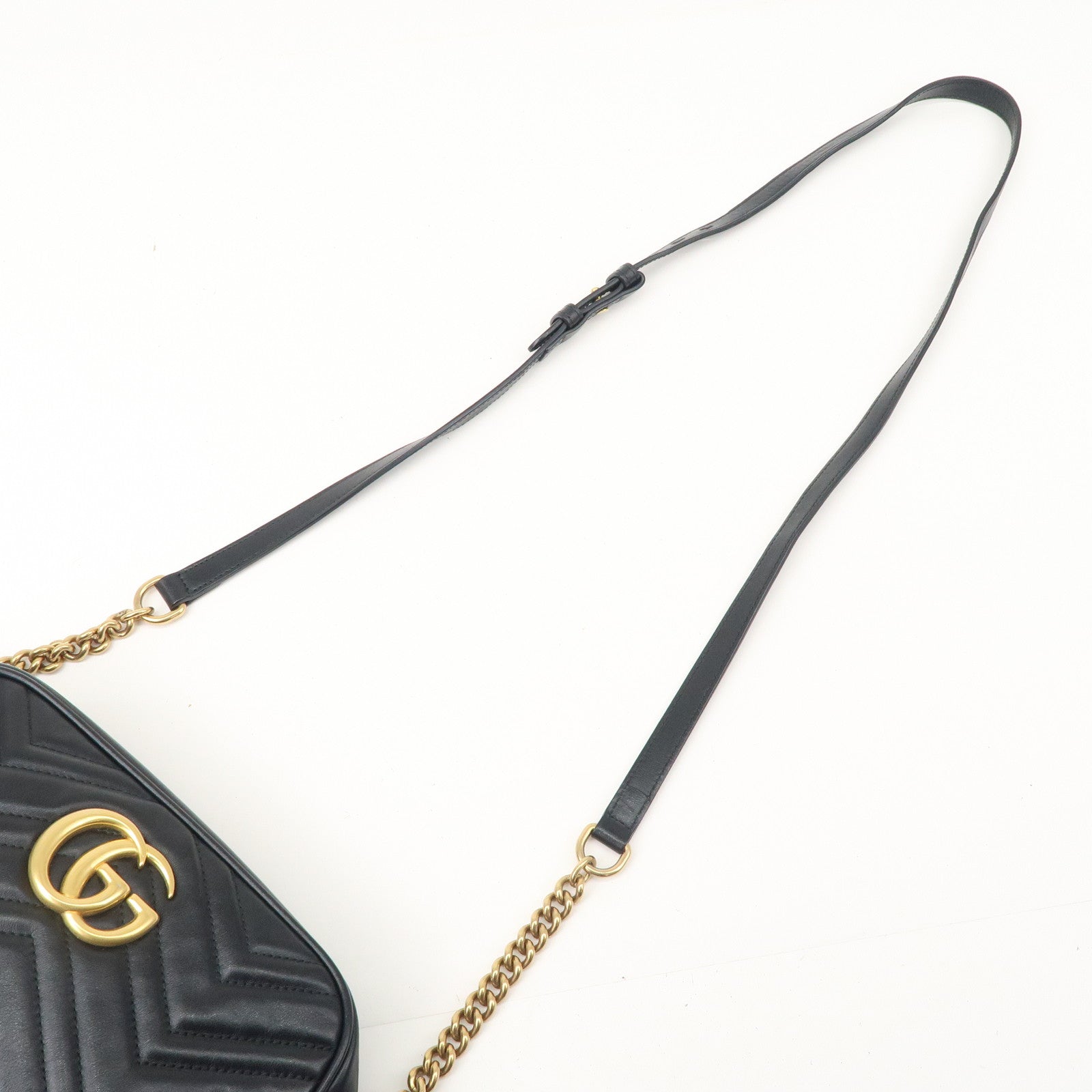 GUCCI GG Marmont Leather Chain Shoulder Bag Black 447632