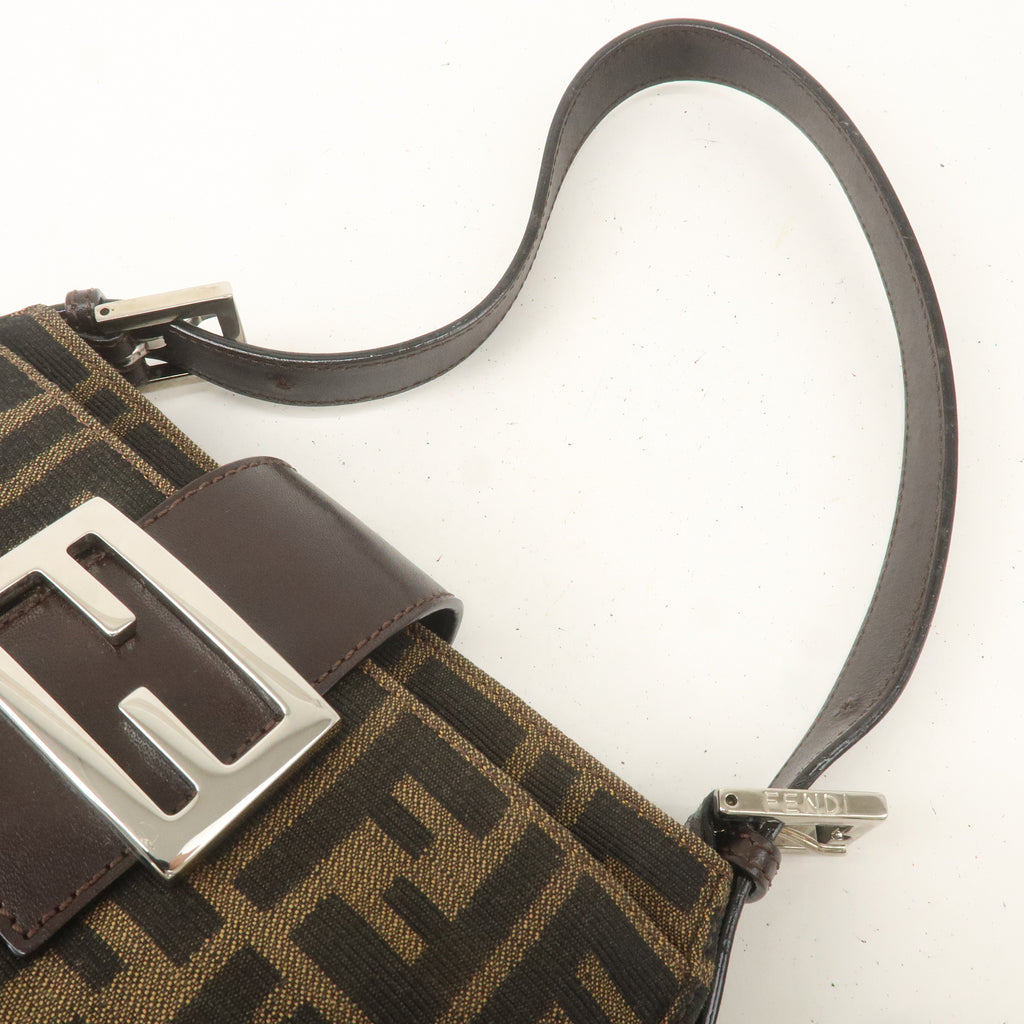 FENDI Zucca Canvas Leather Shoulder Bag Khaki Brown Black 26723