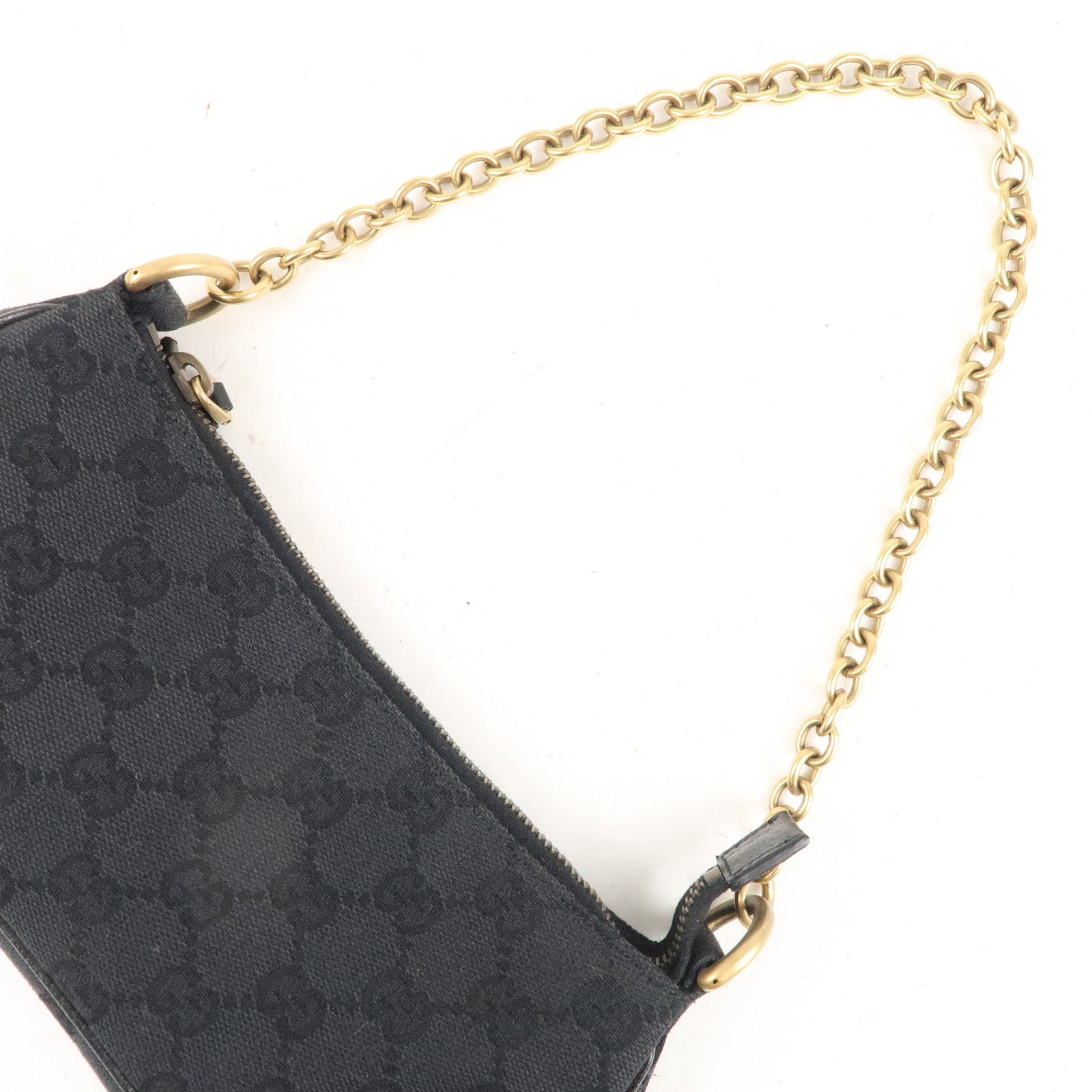 GUCCI GG Canvas Leather Chain Hand Bag Pouch Black 120940