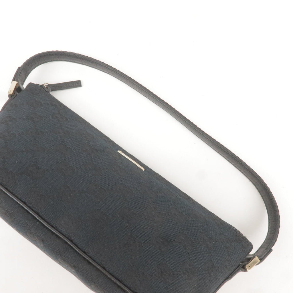 GUCCI GG Canvas Leather Boat Bag Hand Bag Black 141809