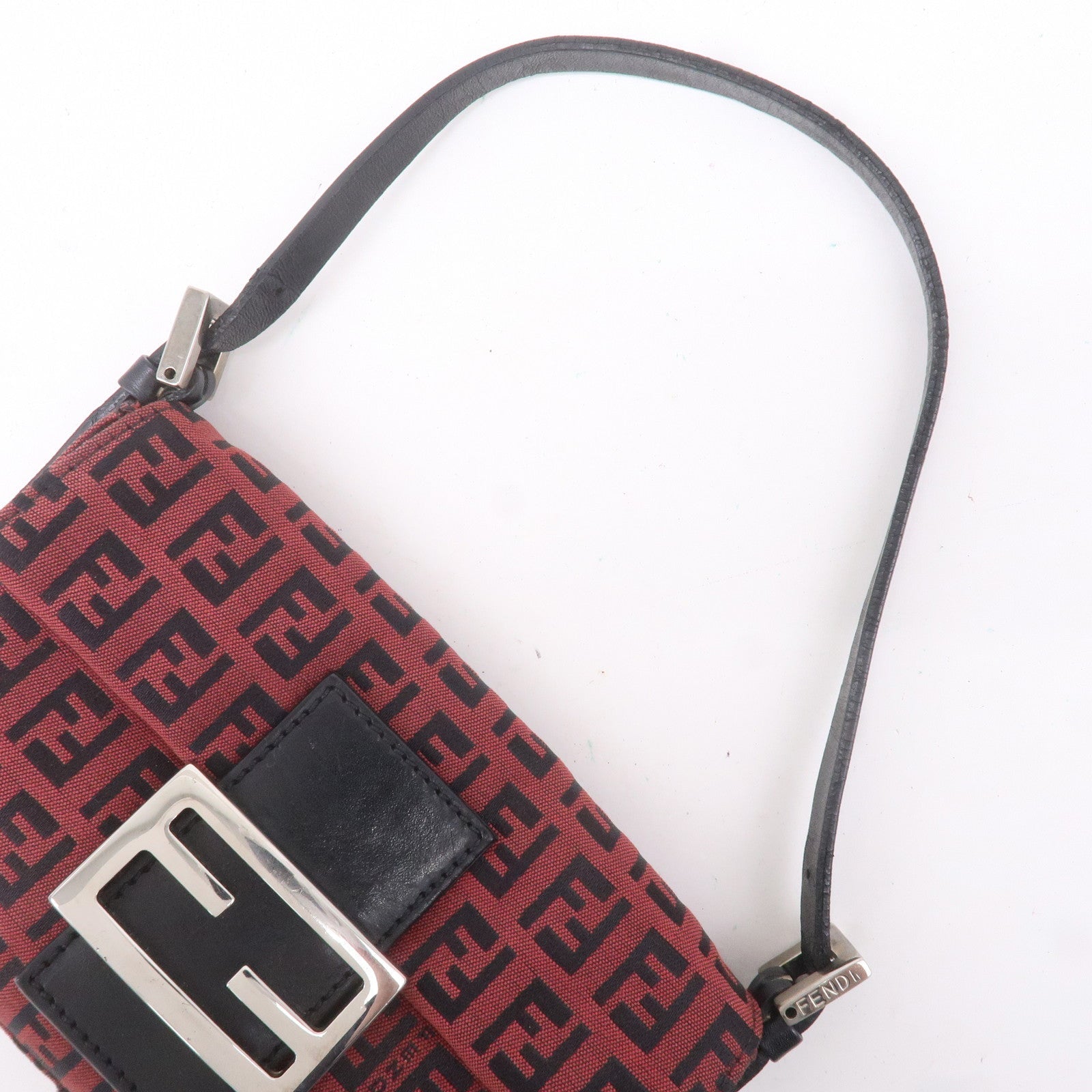 FENDI Mini Mamma Baguette Zucchino Canvas Leather Bag Red 8BK005