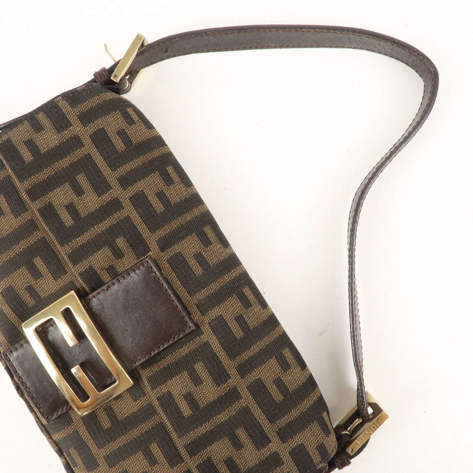 FENDI Mamma Baguette Canvas Leather Shoulder Bag Brown 26424