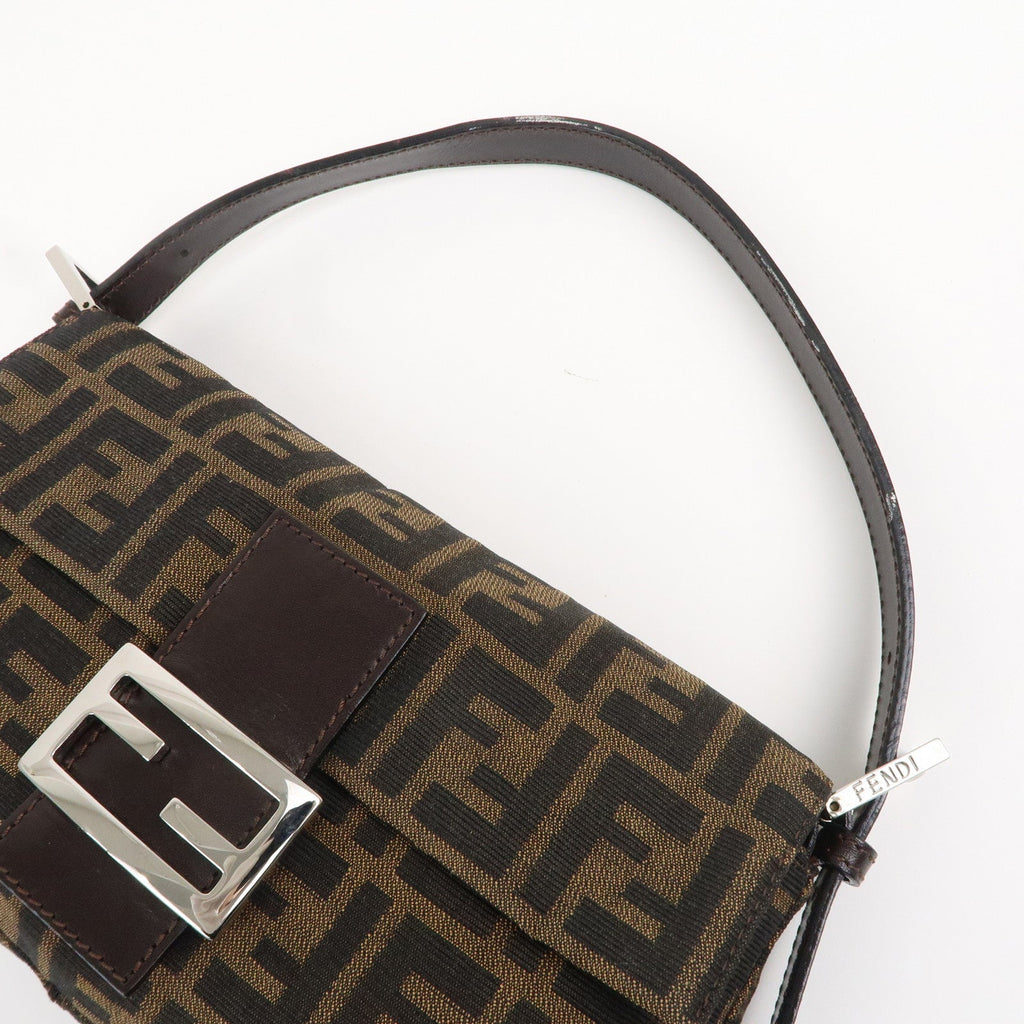 FENDI Mamma Baguette Canvas Leather Shoulder Bag Brown Black 26424