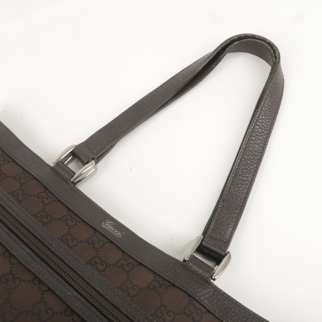 GUCCI GG Canvas Leather Tote Bag Shoulder Bag Dark Brown 268639