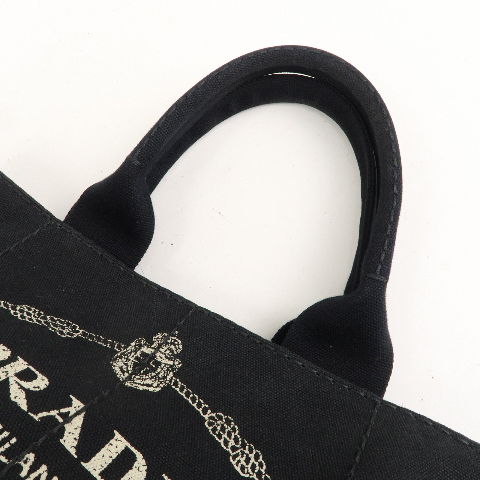 Prada Canapa Canvas Tote Bag Hand Bag Black BN1877