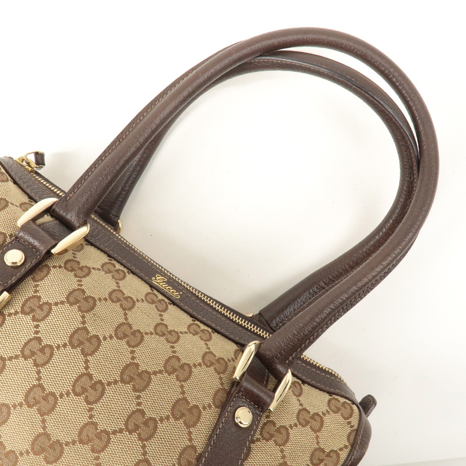 GUCCI Abbey GG Canvas Leather Boston Bag Beige Brown 130942