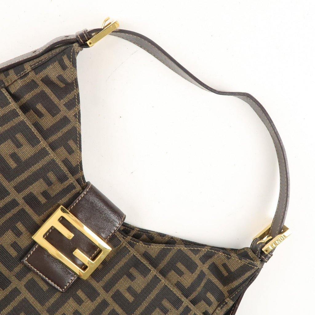 FENDI Zucca Canvas Leather Shoulder Bag Brown Black 26569