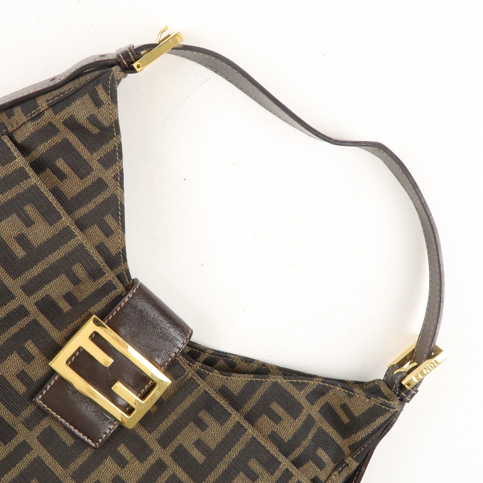FENDI Zucca Canvas Leather Shoulder Bag Brown Black 26569