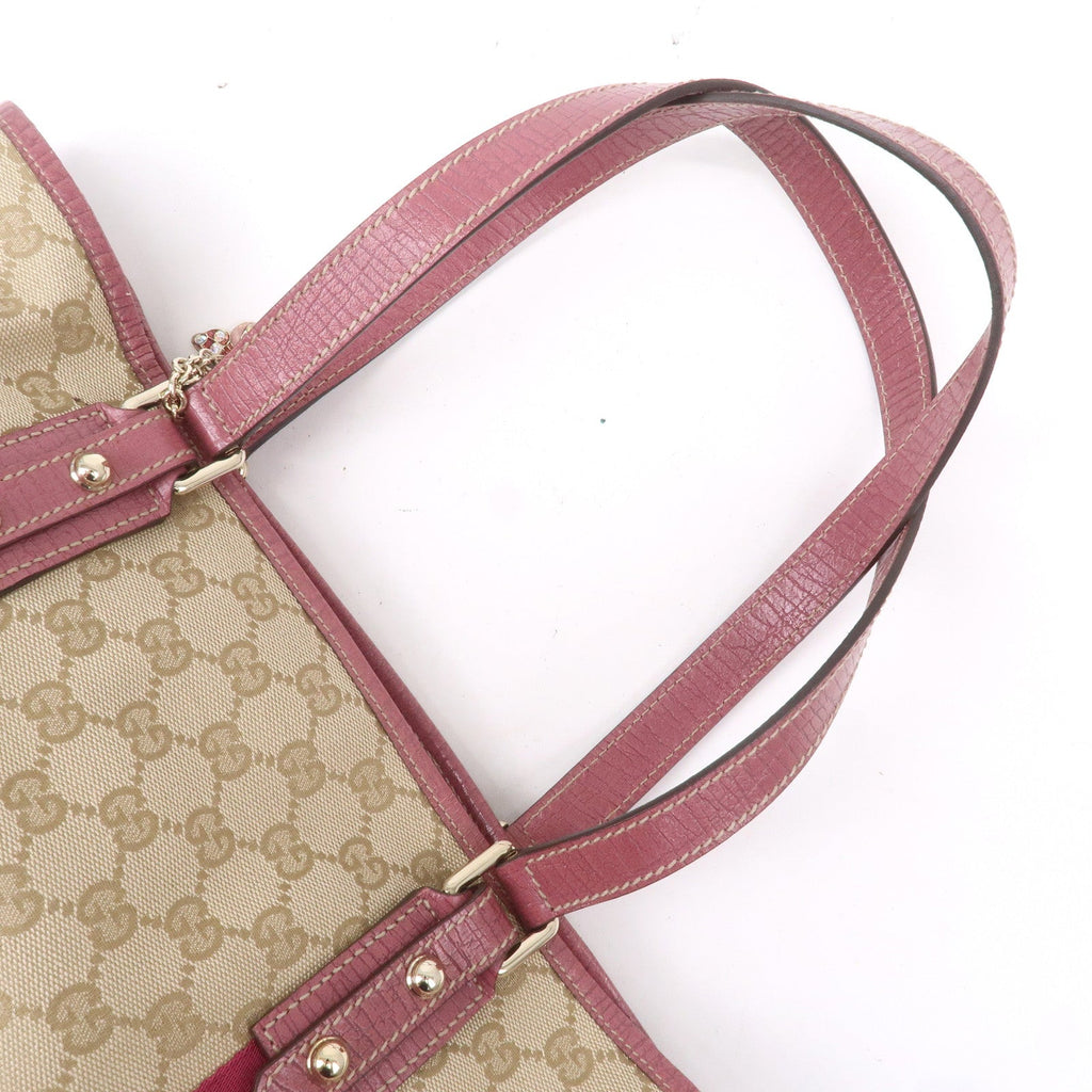 GUCCI Sherry GG Canvas Leather Shoulder Tote Bag Beige Pink 137396