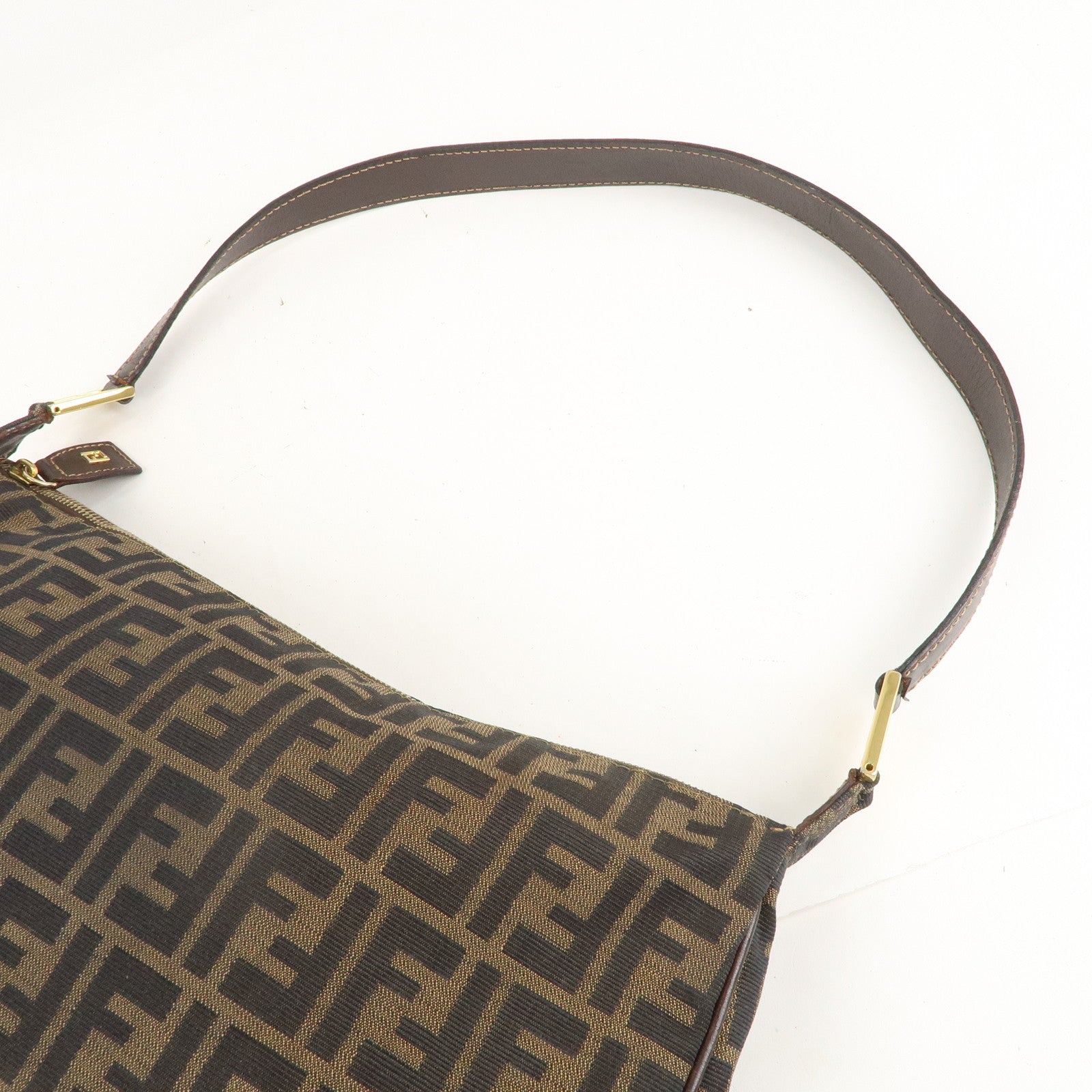 FENDI Zucca Canvas Leather Shoulder Bag Brown Black