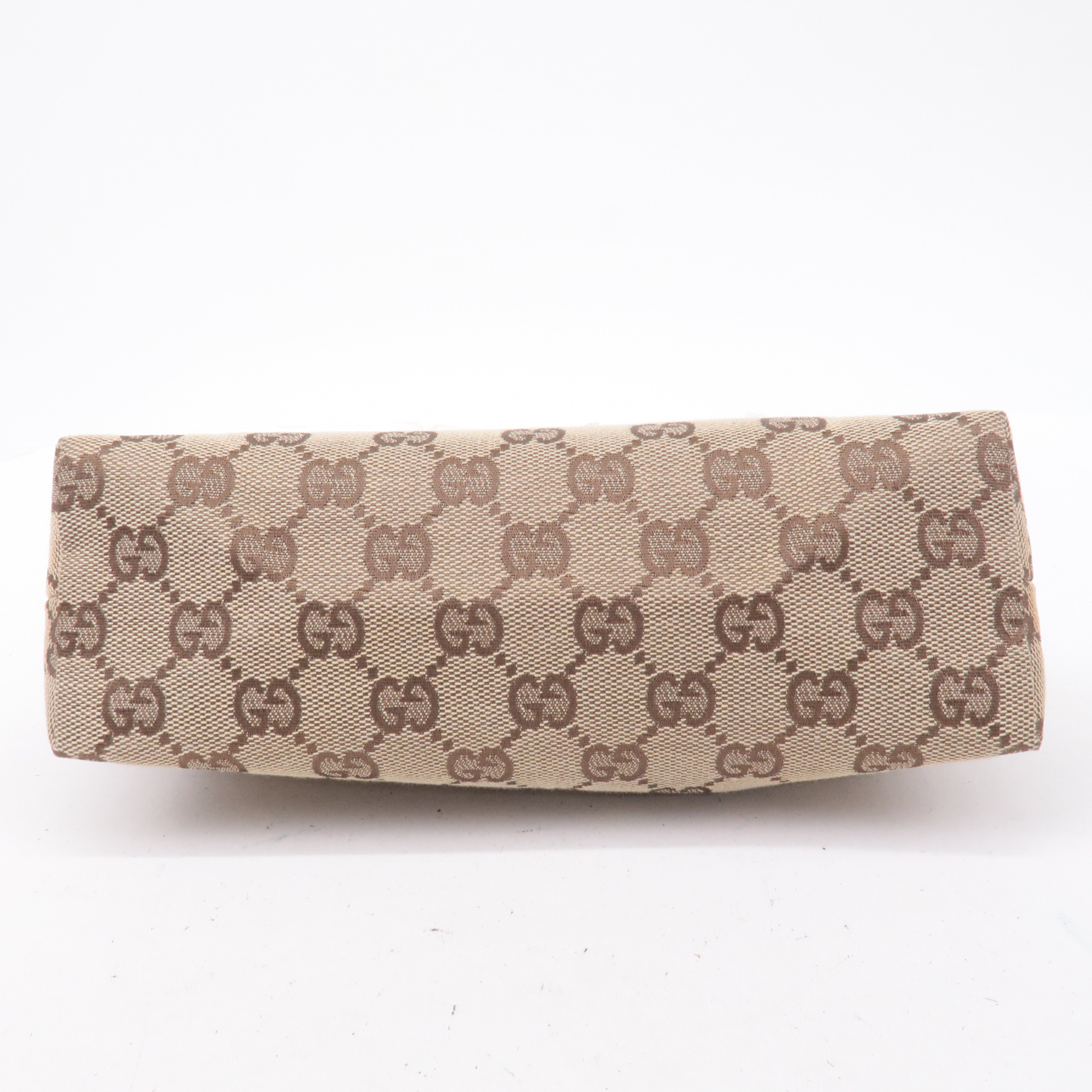 GUCCI GG Canvas Leather Hand Bag Pouch Beige Brown 103399