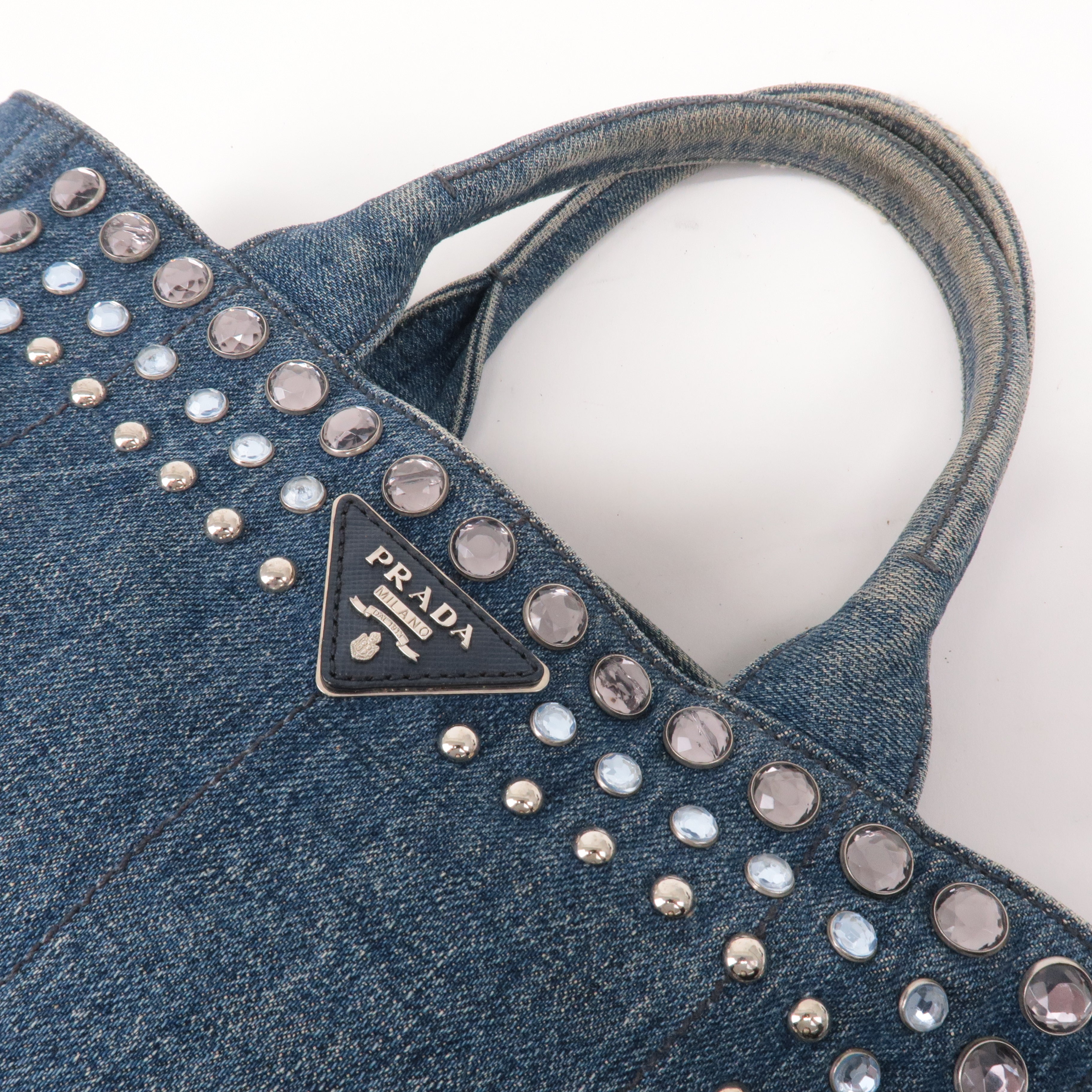 Prada Denim Bijou Canapa Mini Canvas 2Way Hand Bag Blue 1BG439