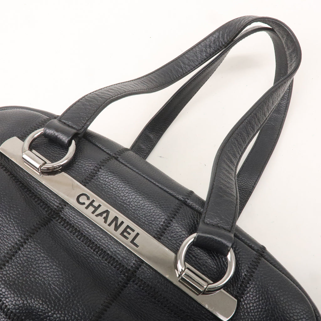 CHANEL Chocolate Bar Caviar Skin Boston Bag Black A26135