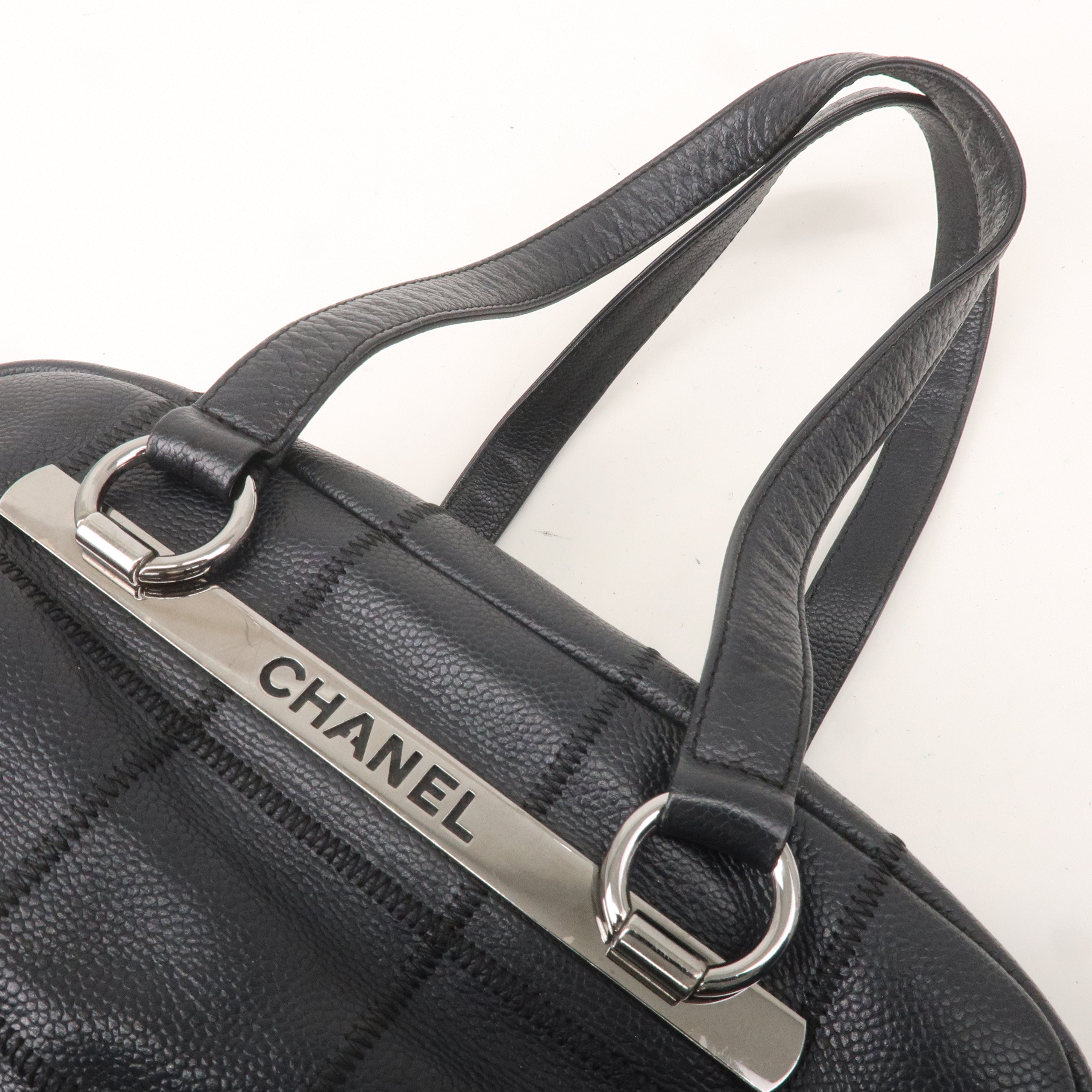 CHANEL Chocolate Bar Caviar Skin Boston Bag Black A26135