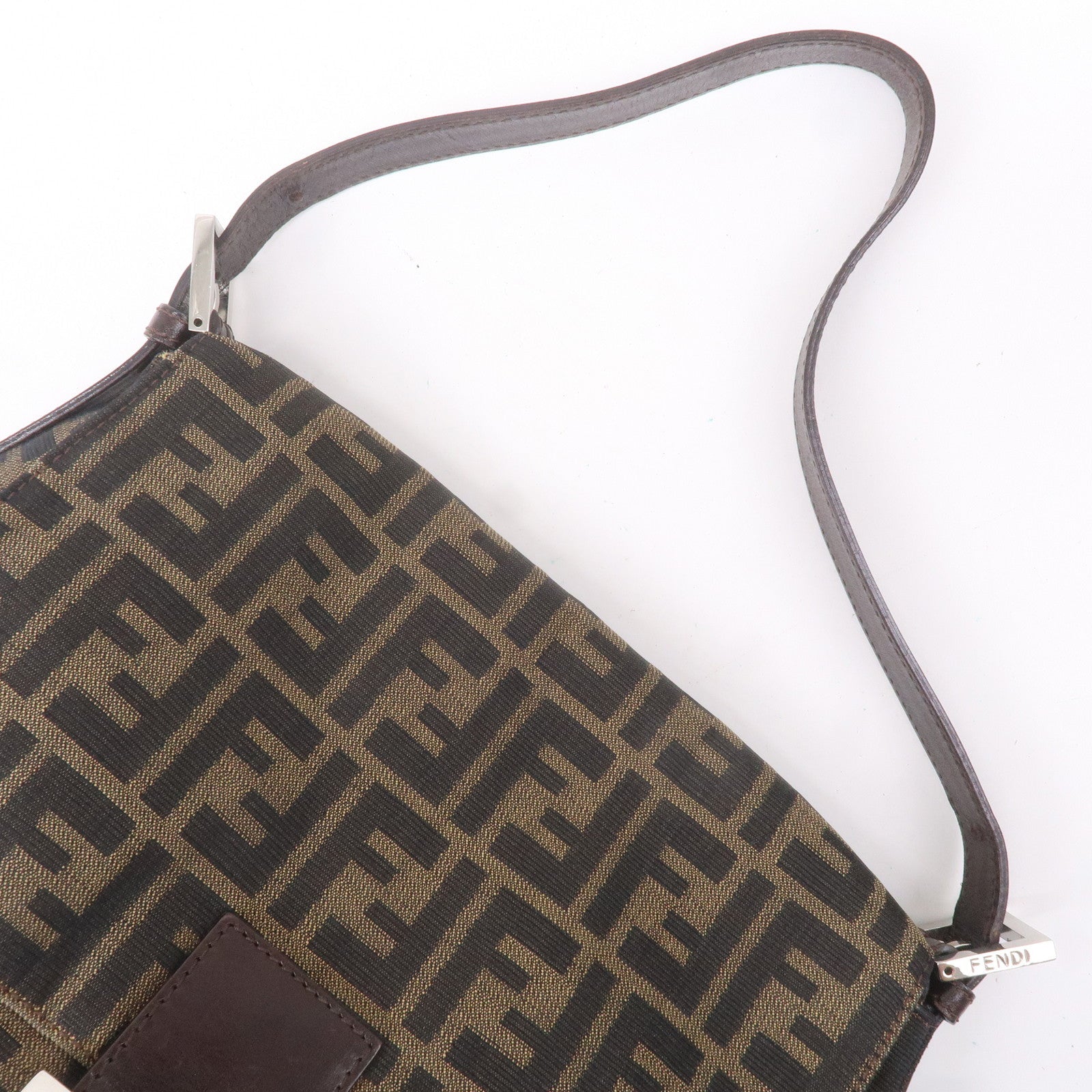 FENDI Mamma Baguette Zucca Canvas Leather Shoulder Bag 26325