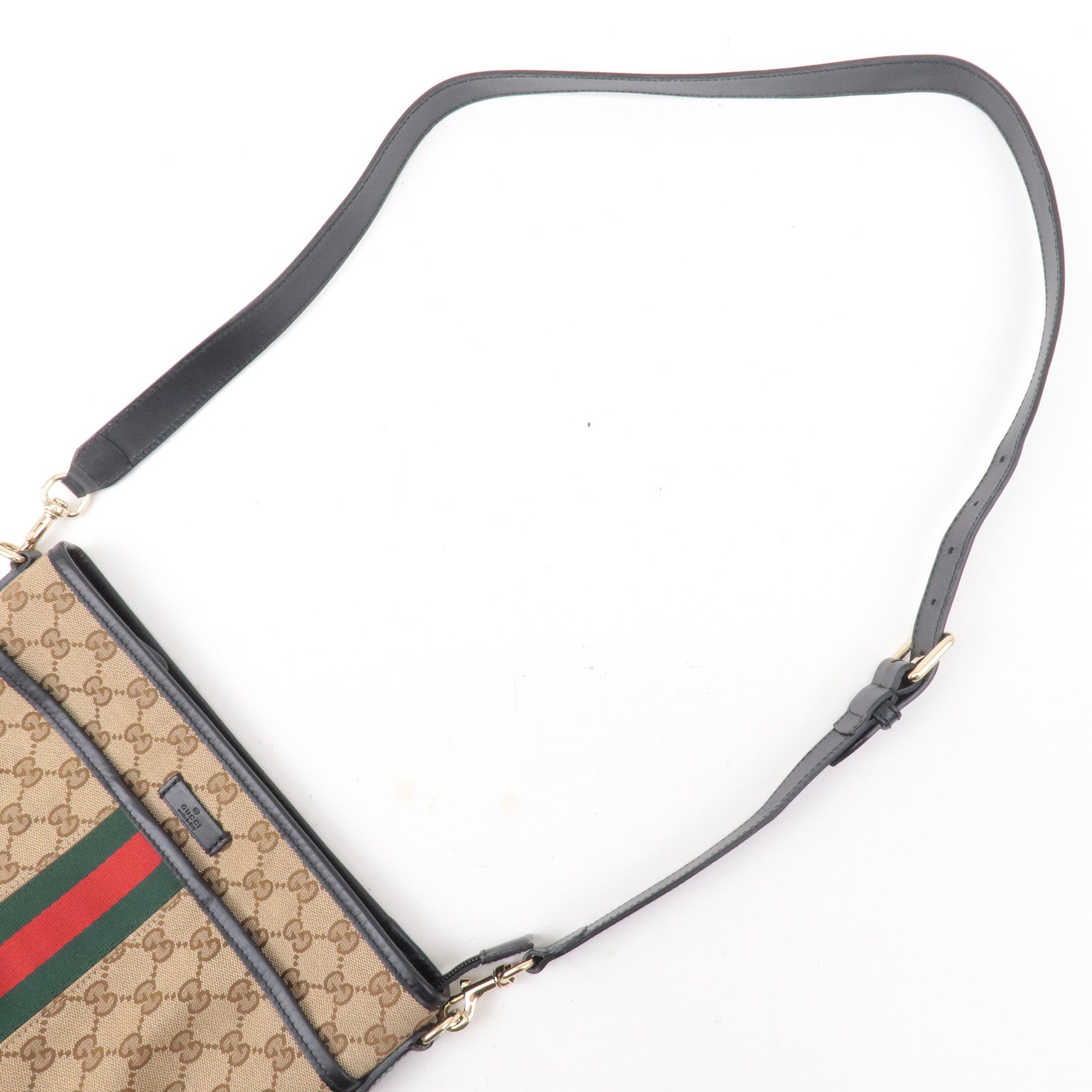 GUCCI Sherry GG Canvas Leather Shoulder Bag Beige Black 388926
