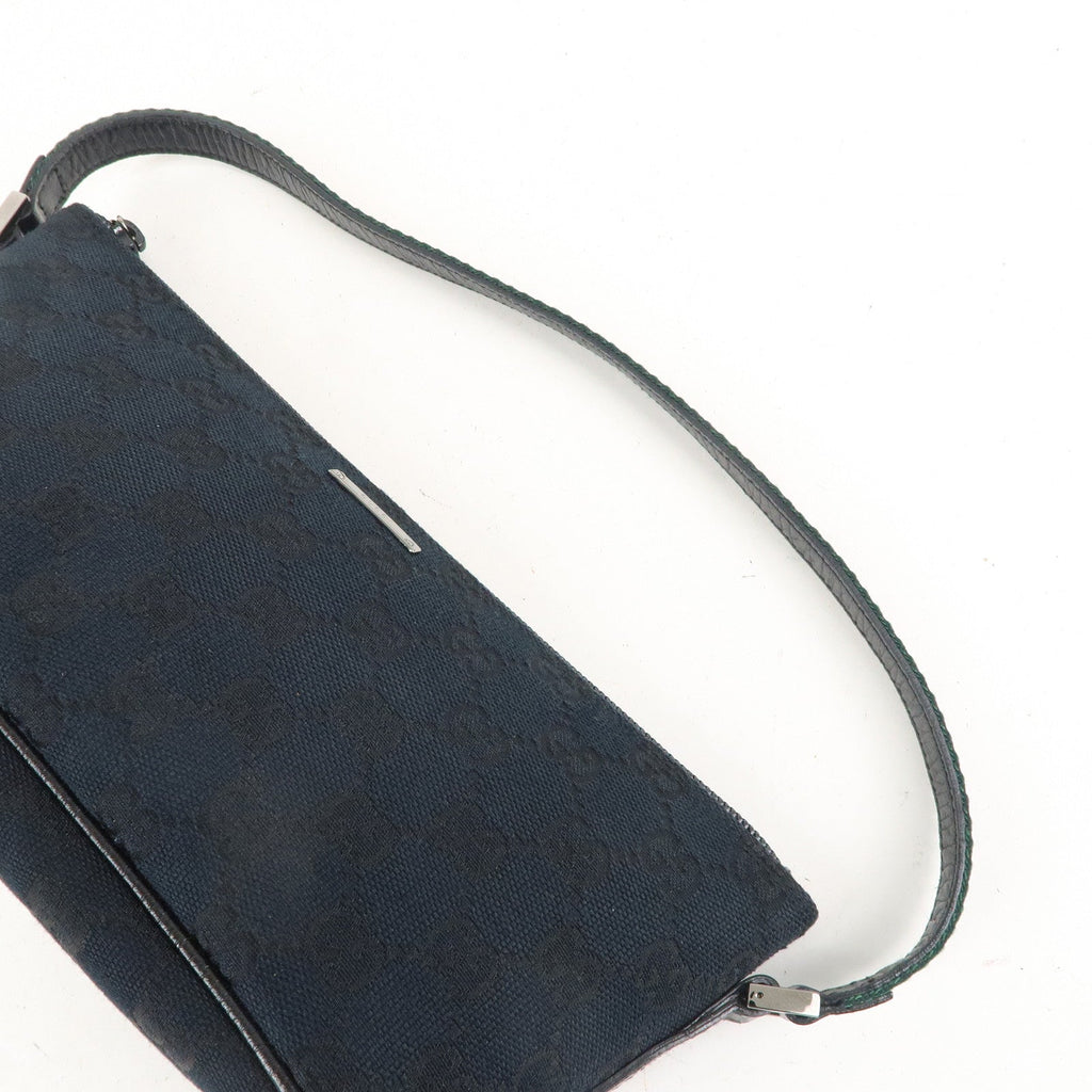 GUCCI Boat Bag Sherry GG Canvas Leather Pouch Black 141809