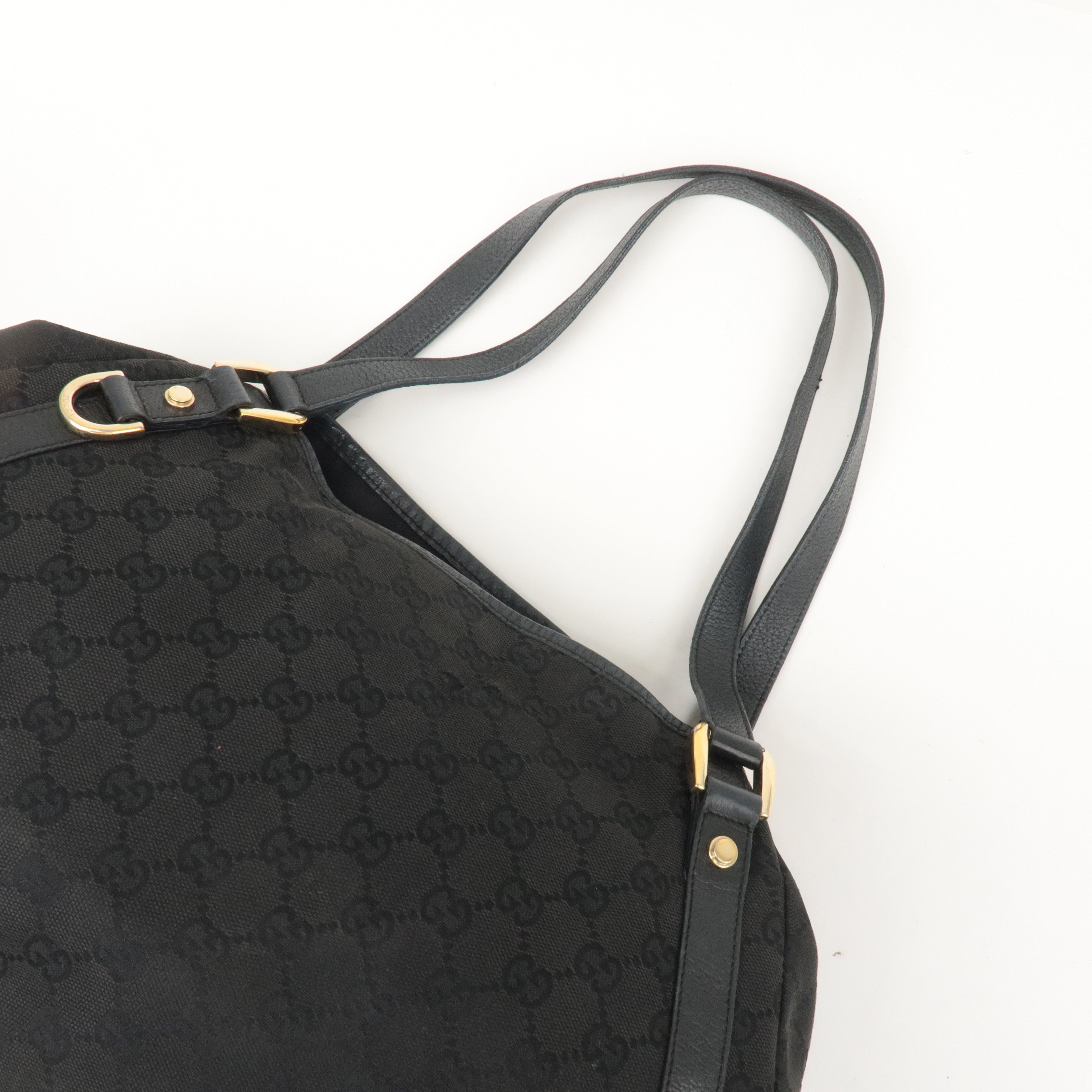 GUCCI Abbey GG Canvas Leather Tote Bag Shoulder Bag Black 130736