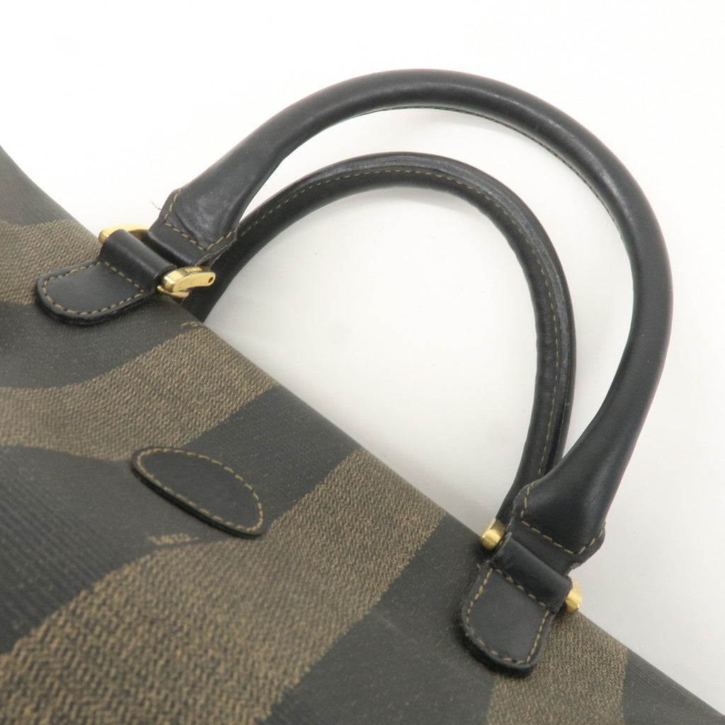 FENDI Pequin PVC Leather Mini Boston Bag Brown Black 04498