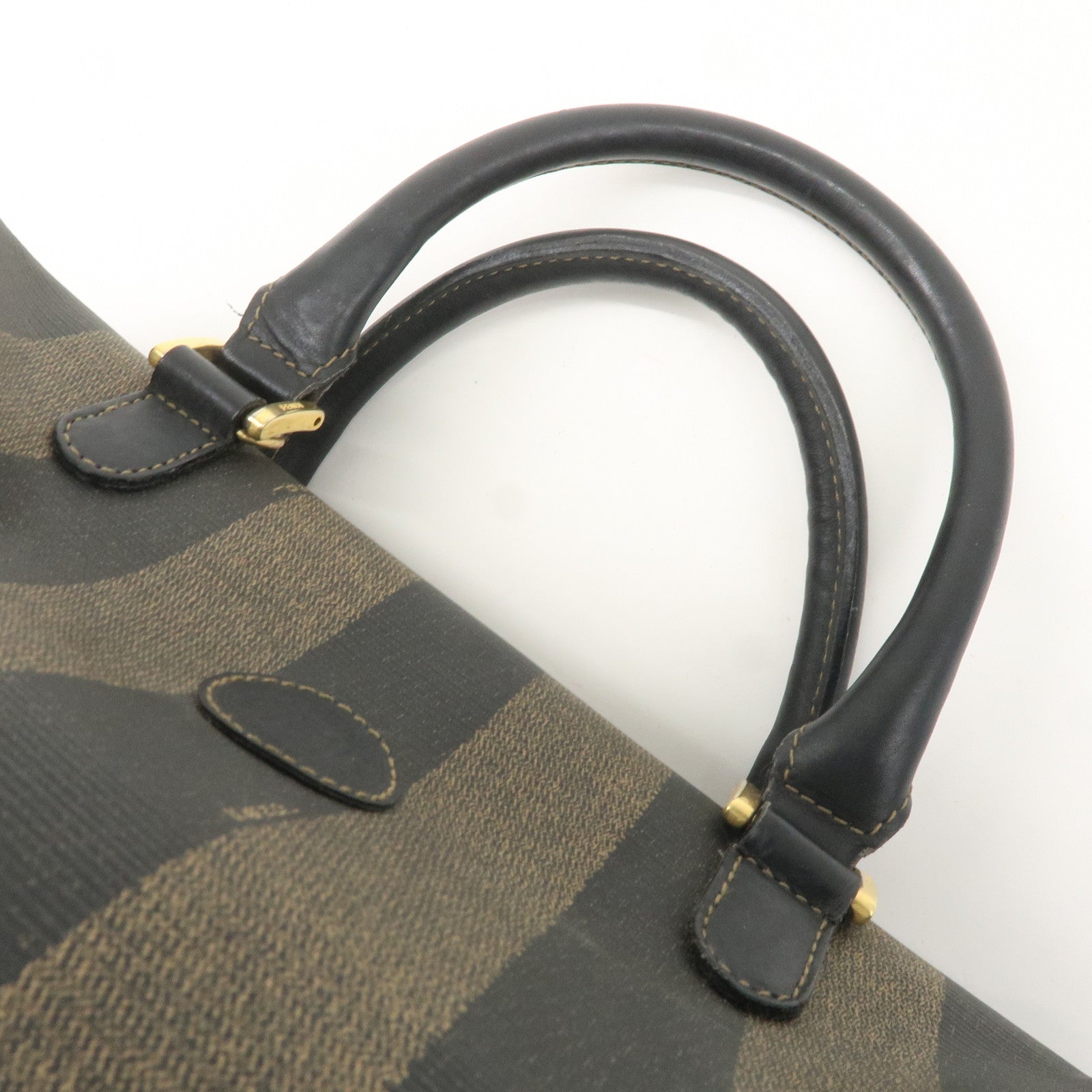 FENDI Pequin PVC Leather Mini Boston Bag Brown Black 04498