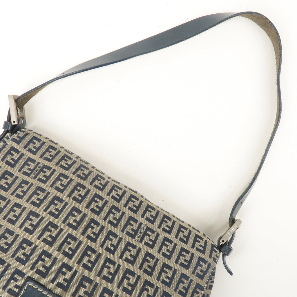 FENDI Mamma Baguette Zucchino Canvas Leather Shoulder Bag 26325