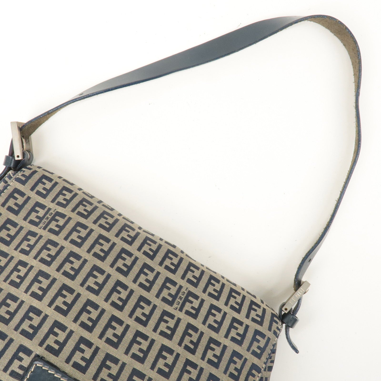 FENDI Mamma Baguette Zucchino Canvas Leather Shoulder Bag 26325