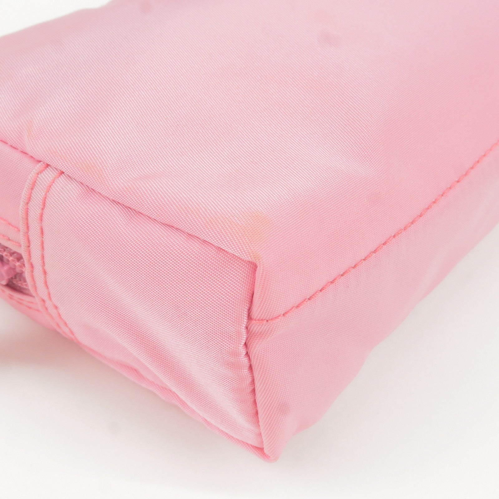 Prada Logo Nylon Leather Pouch Clutch Bag Pink MV340