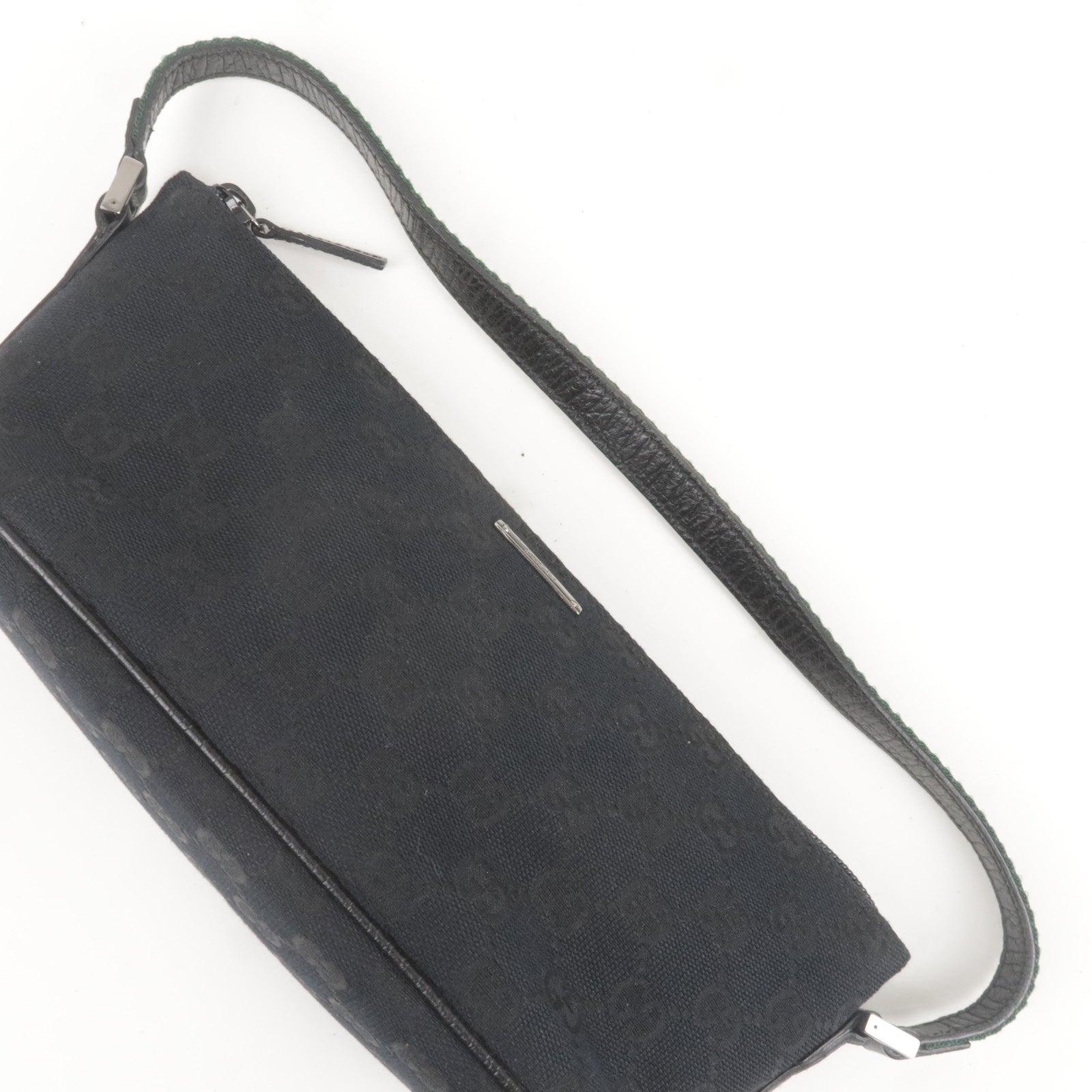 GUCCI Sherry GG Canvas Leather Hand Bag Purse Pouch Black 141809