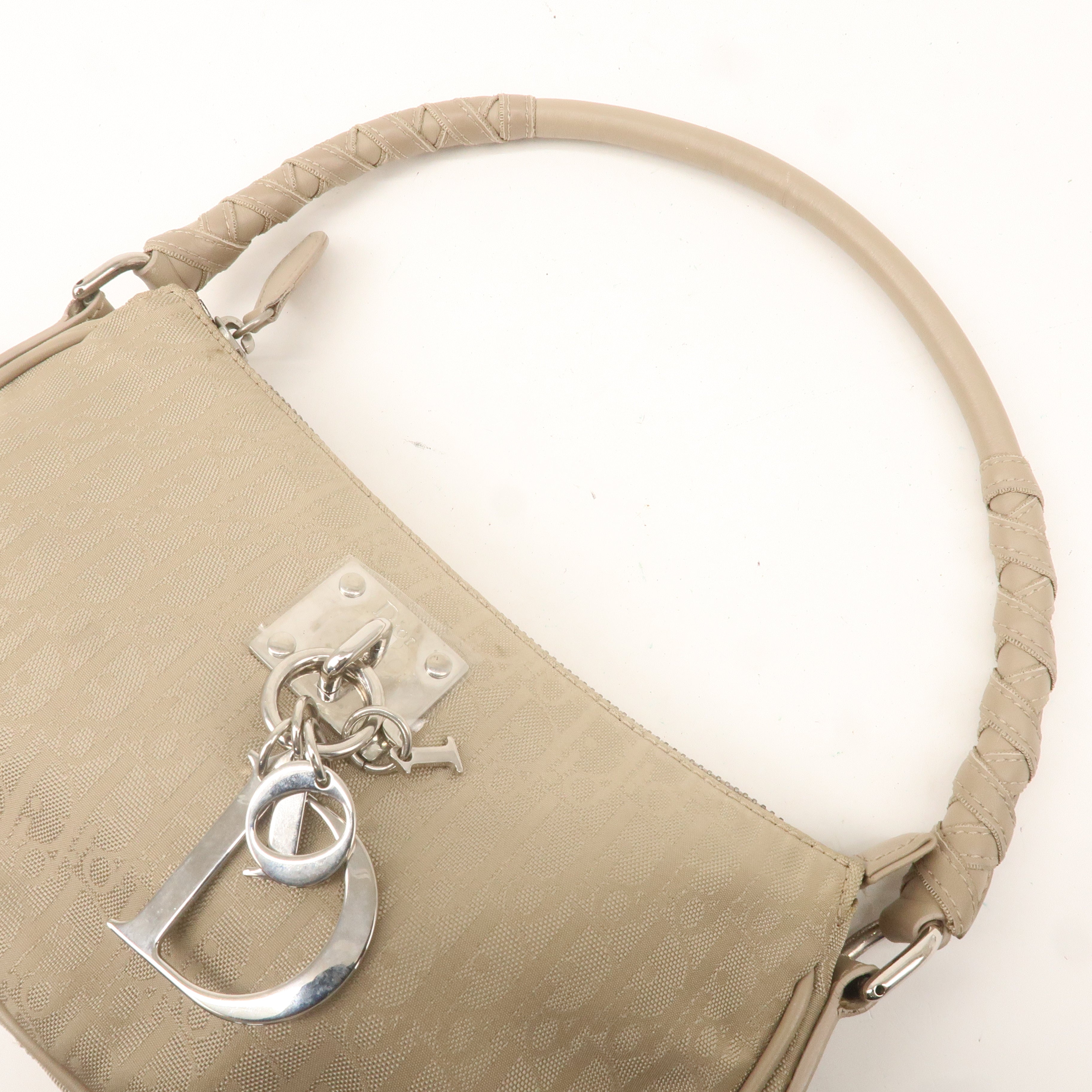 Christian Dior Trotter Nylon Leather Shoulder Bag Beige