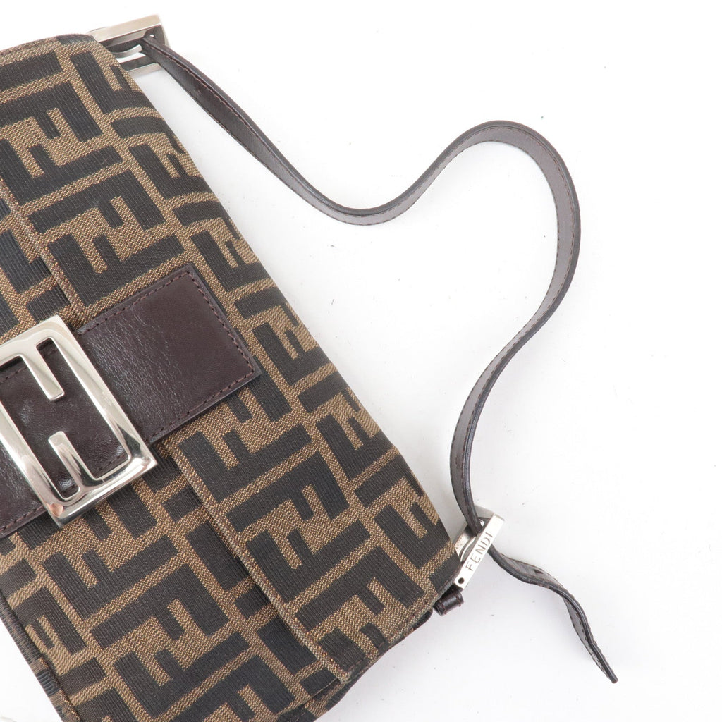 FENDI Mamma Baguette Zucca Canvas Leather Bag Brown 26424
