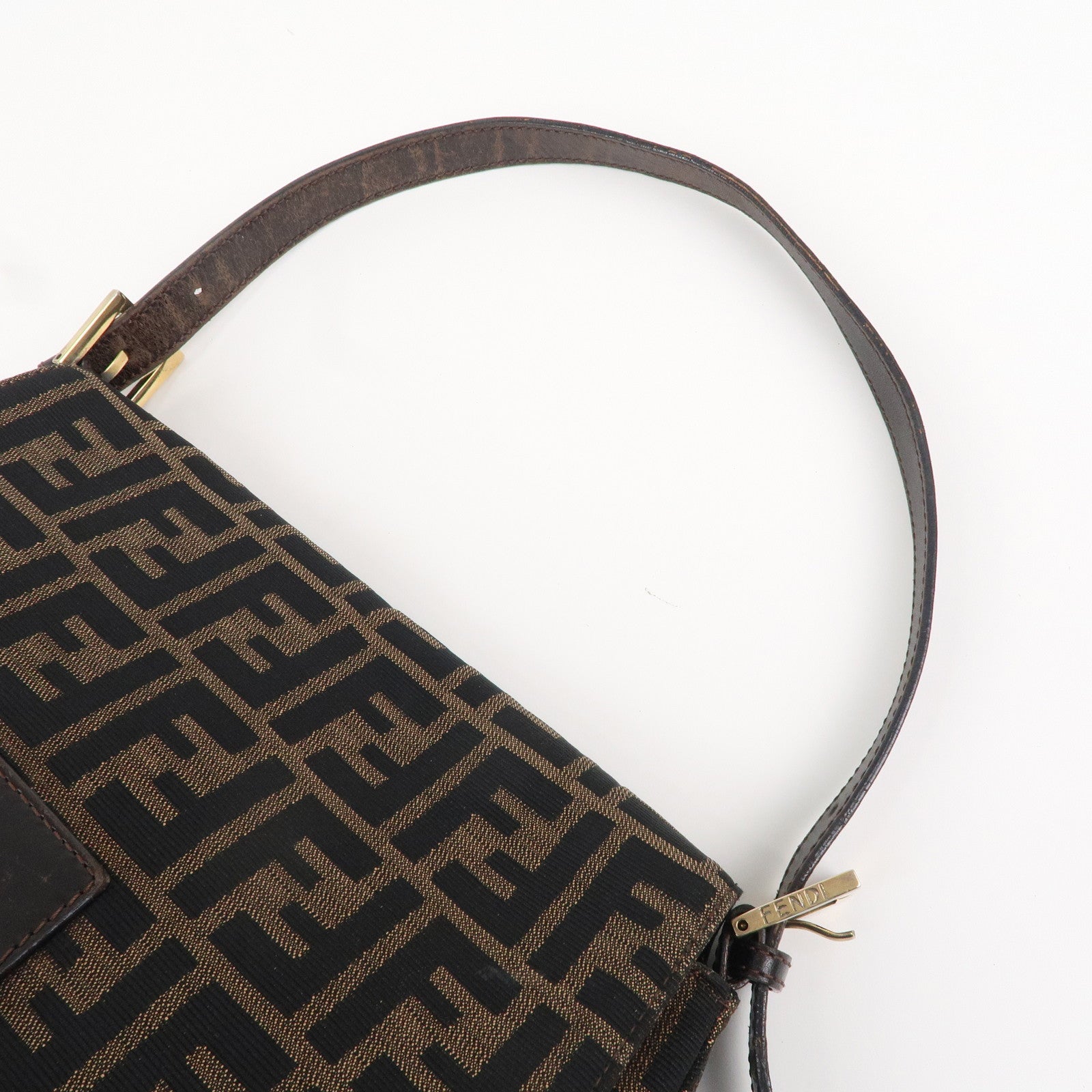 FENDI Mamma Baguette Zucca Canvas Leather Shoulder Bag 26325