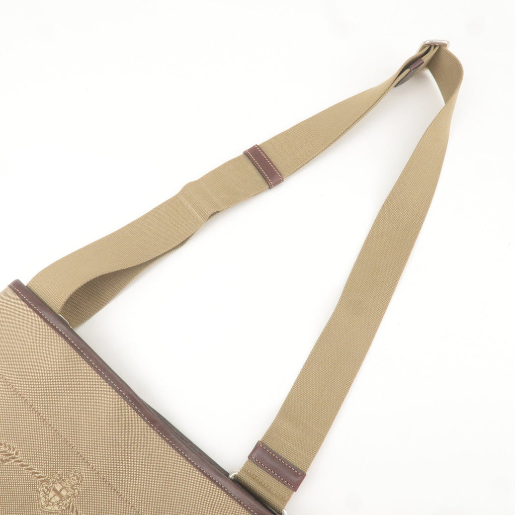 Prada Logo Jacquard Leather Shoulder Bag Beige Brown VA0655