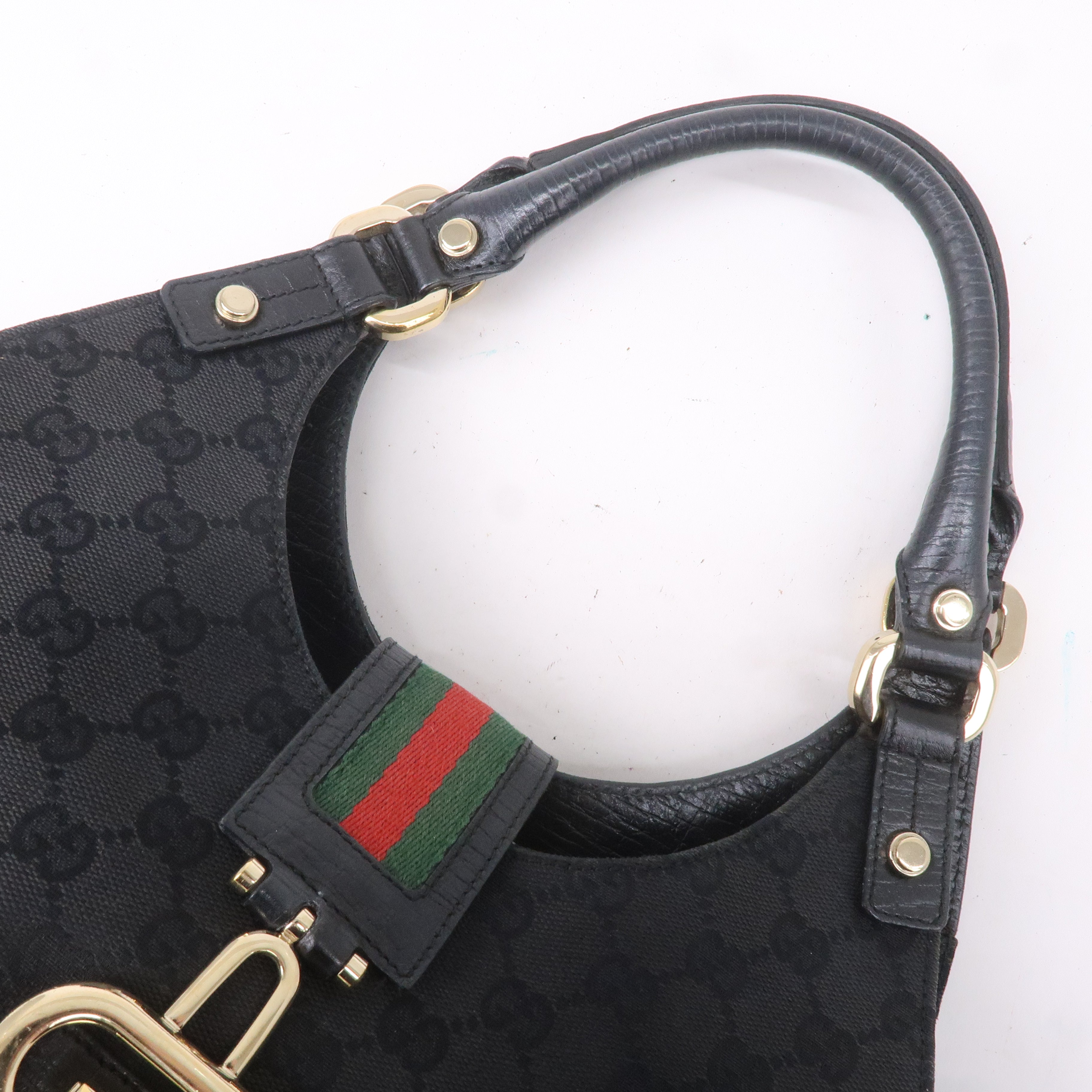 GUCCI Sherry GG Canvas Leather Shoulder Bag Black 130995
