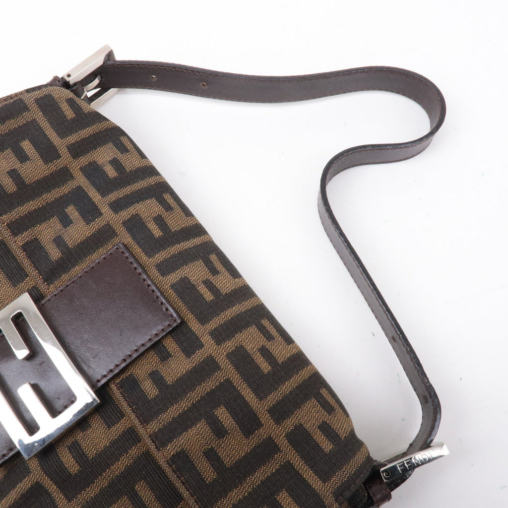 FENDI Mamma Baguette Zucca Canvas Leather Shoulder Bag Brown 26424
