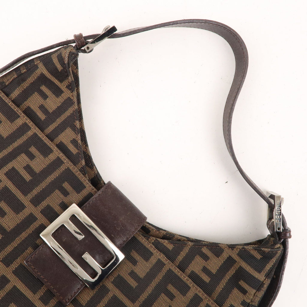 FENDI Zucca Canvas Leather Shoulder Bag Brown Black 26569