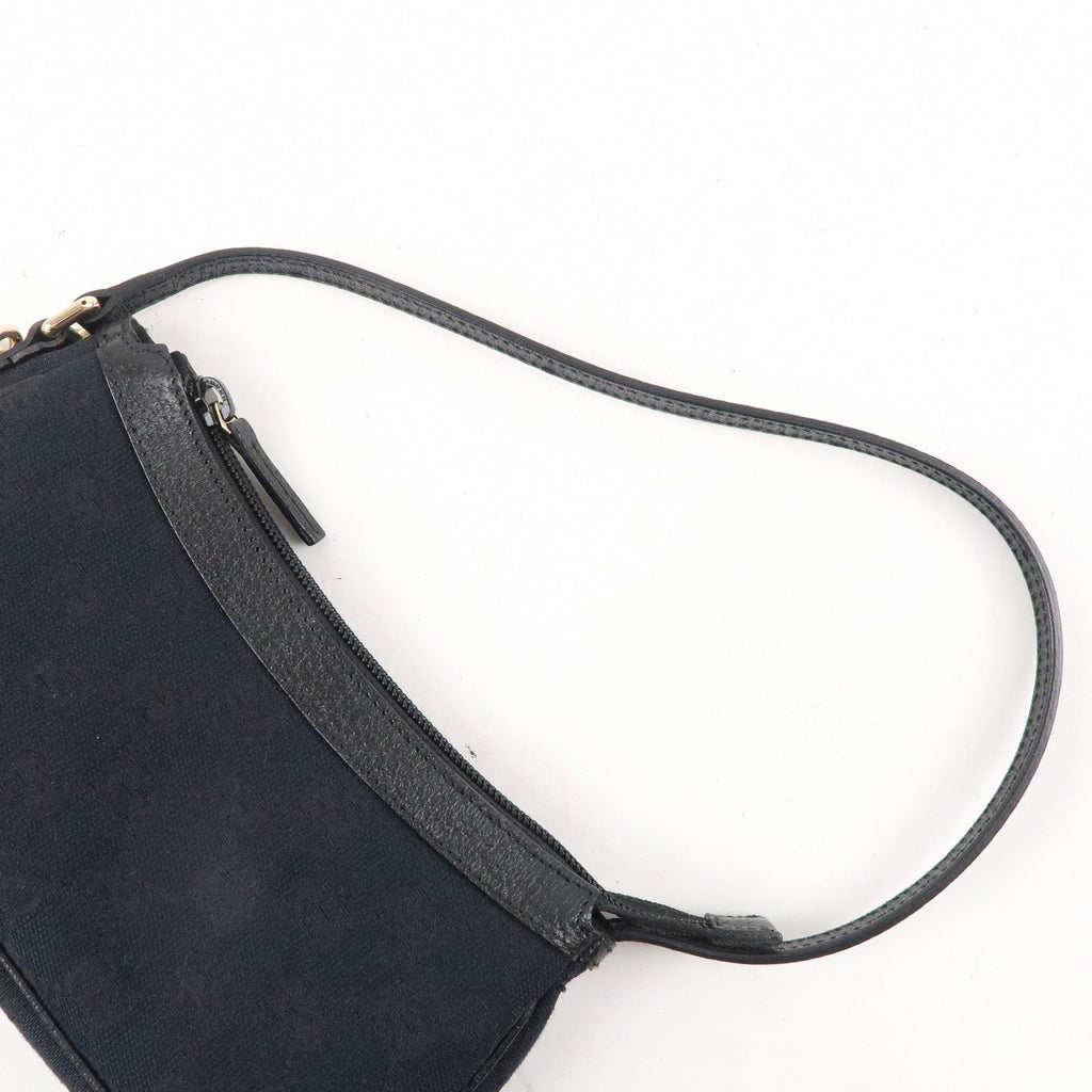 GUCCI GG Canvas Leather Hand bag Accessory Pouch Black 154432