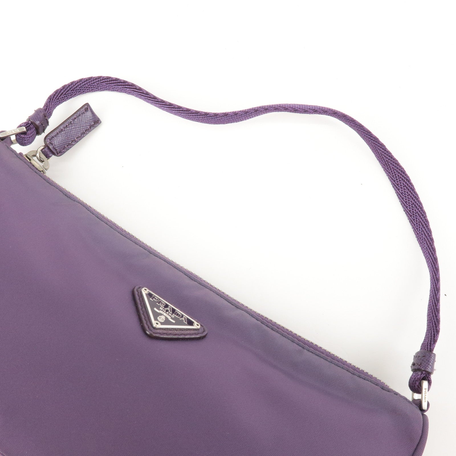 Prada Logo Nylon Hand Bag Purse Cosmetic Pouch Purple MV633