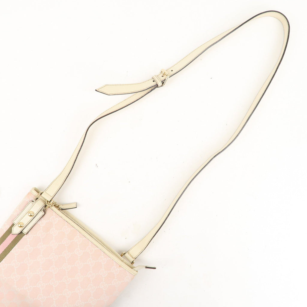 GUCCI Sherry GG Canvas Leather Shoulder Bag Pink White 144388