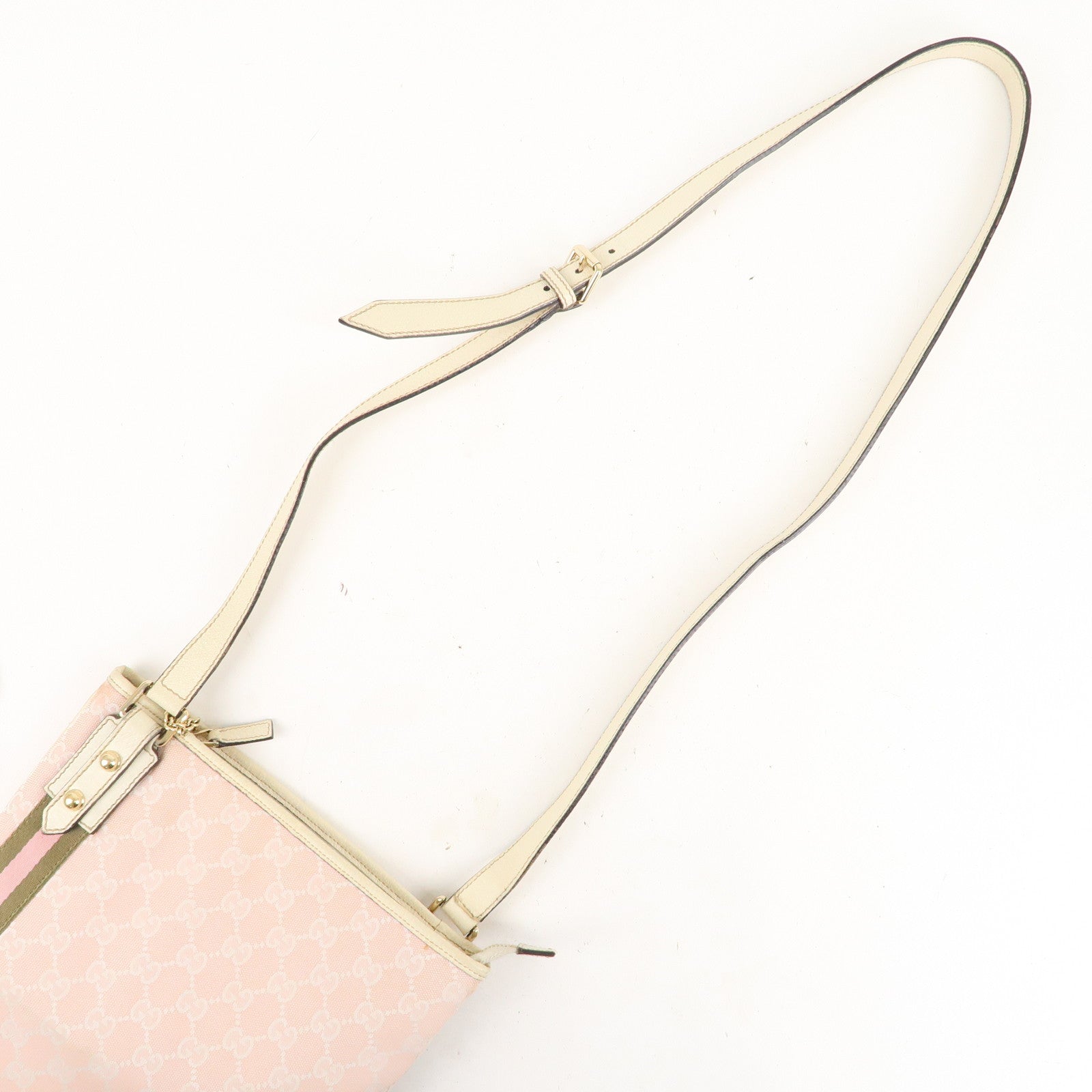 GUCCI Sherry GG Canvas Leather Shoulder Bag Pink White 144388