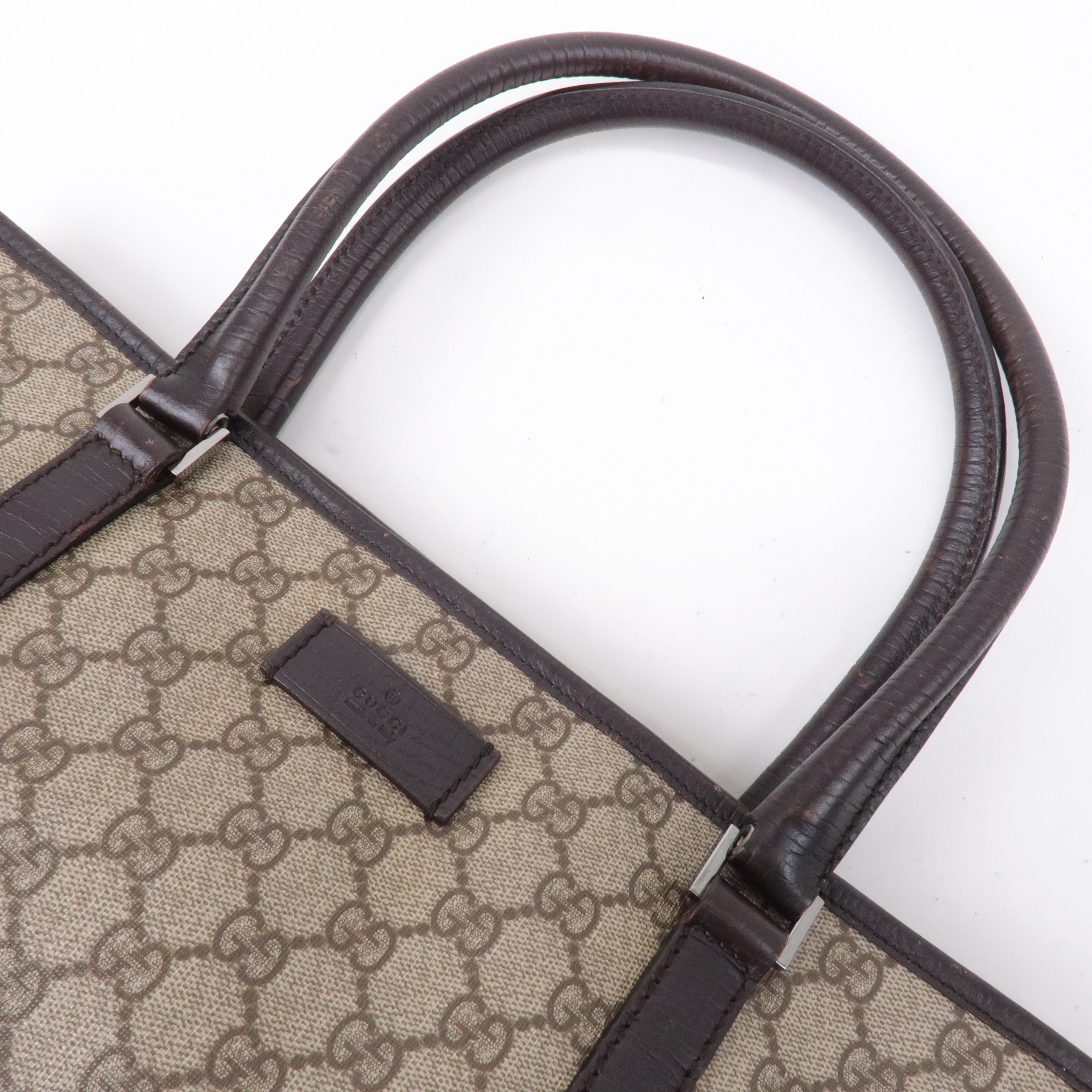 GUCCI GG Supreme Leather Tote Bag Beige Brown 114595