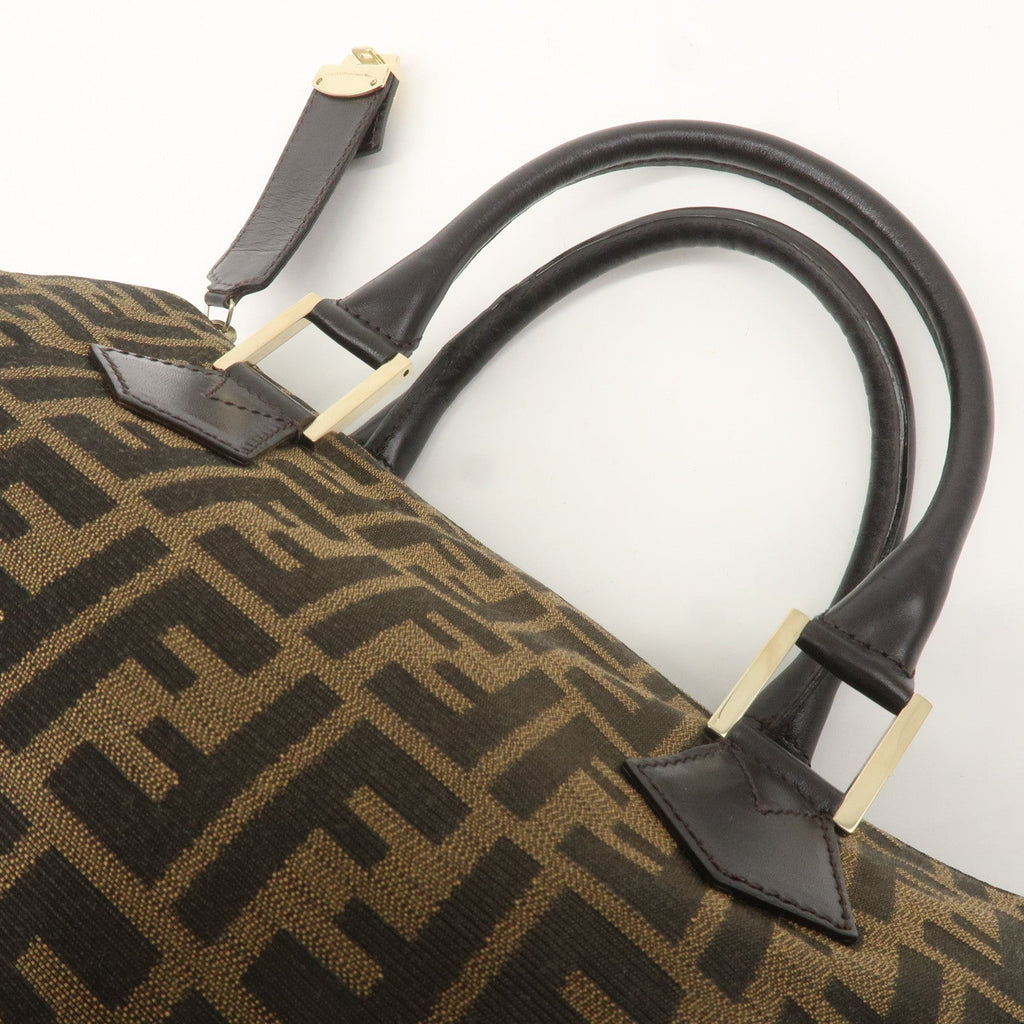 FENDI Zucca Canvas Leather Mini Boston Bag Black Brown 8BL104