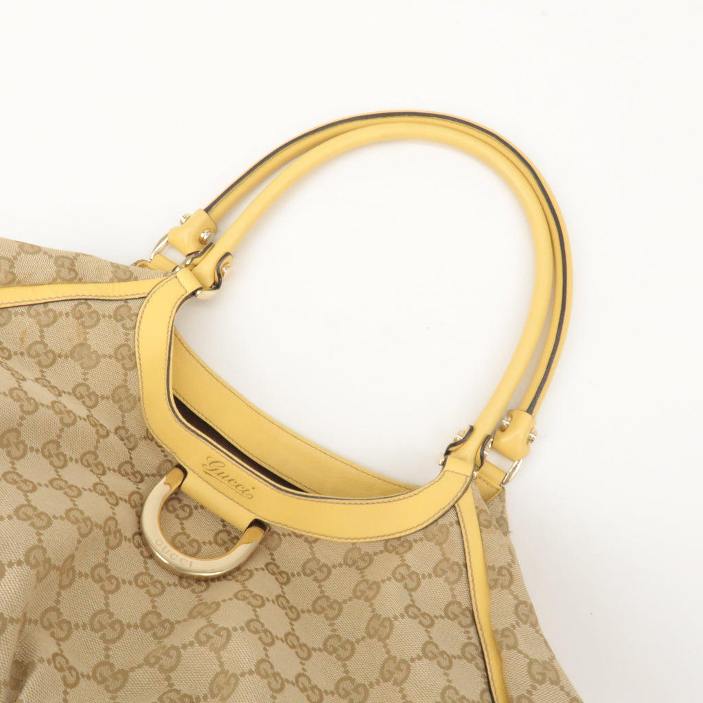 GUCCI Abbey GG Canvas Leather Shoulder Bag Beige Yellow 189835