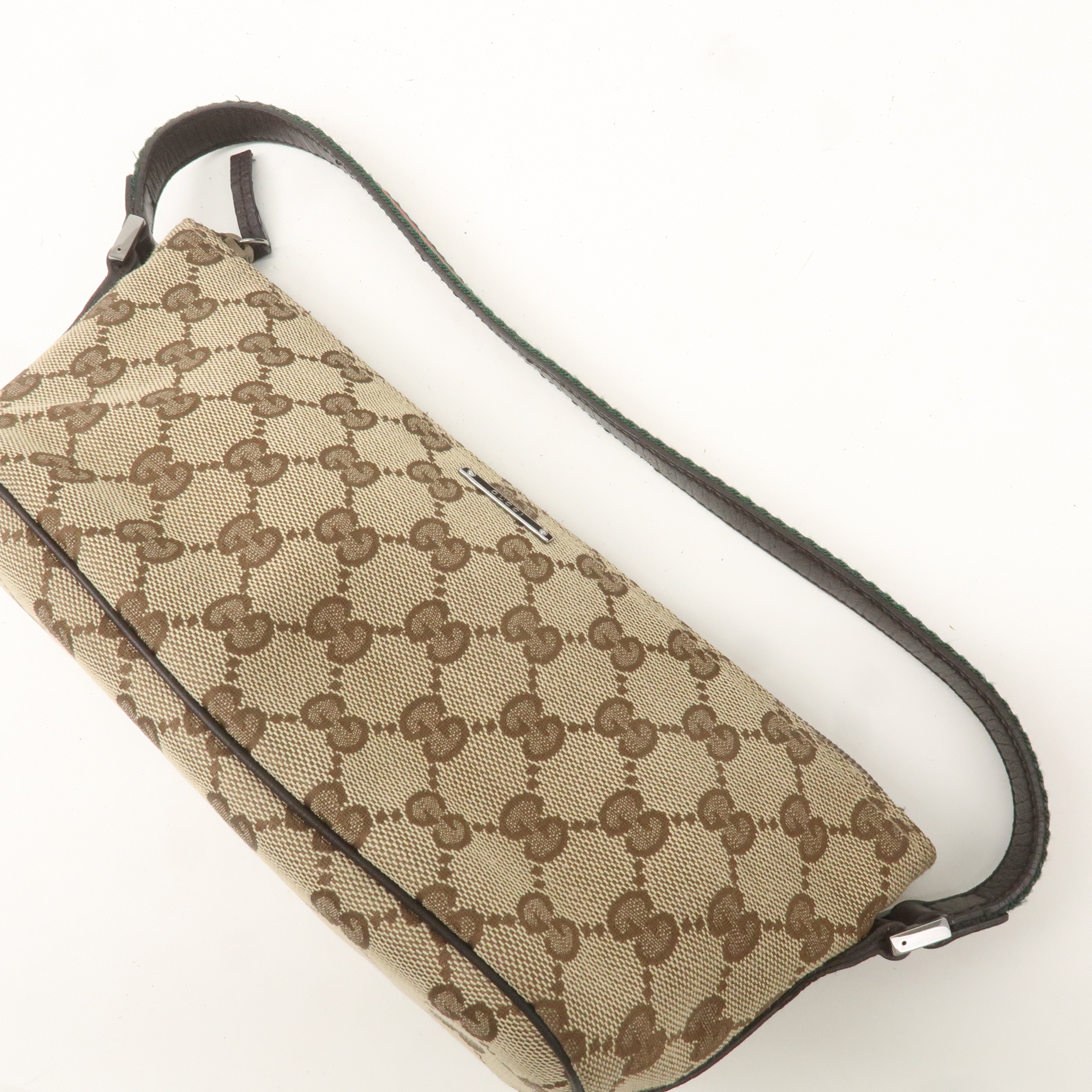 GUCCI Sherry GG Canvas Leather Hand Bag Pouch Beige Brown 141809