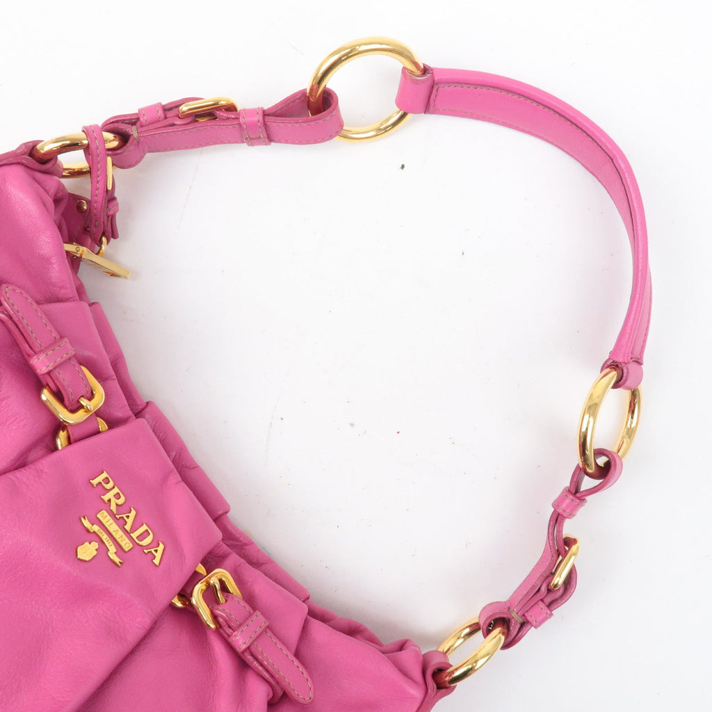 Prada Leather Shoulder Bag Hand Bag Pink Gold BR3795
