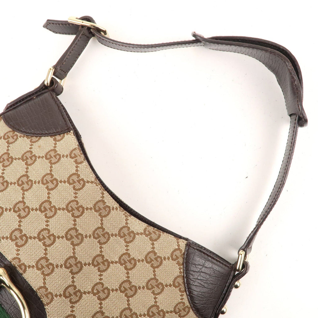 GUCCI Horsebit Sherry GG Canvas Leather Shoulder Bag Brown 137388
