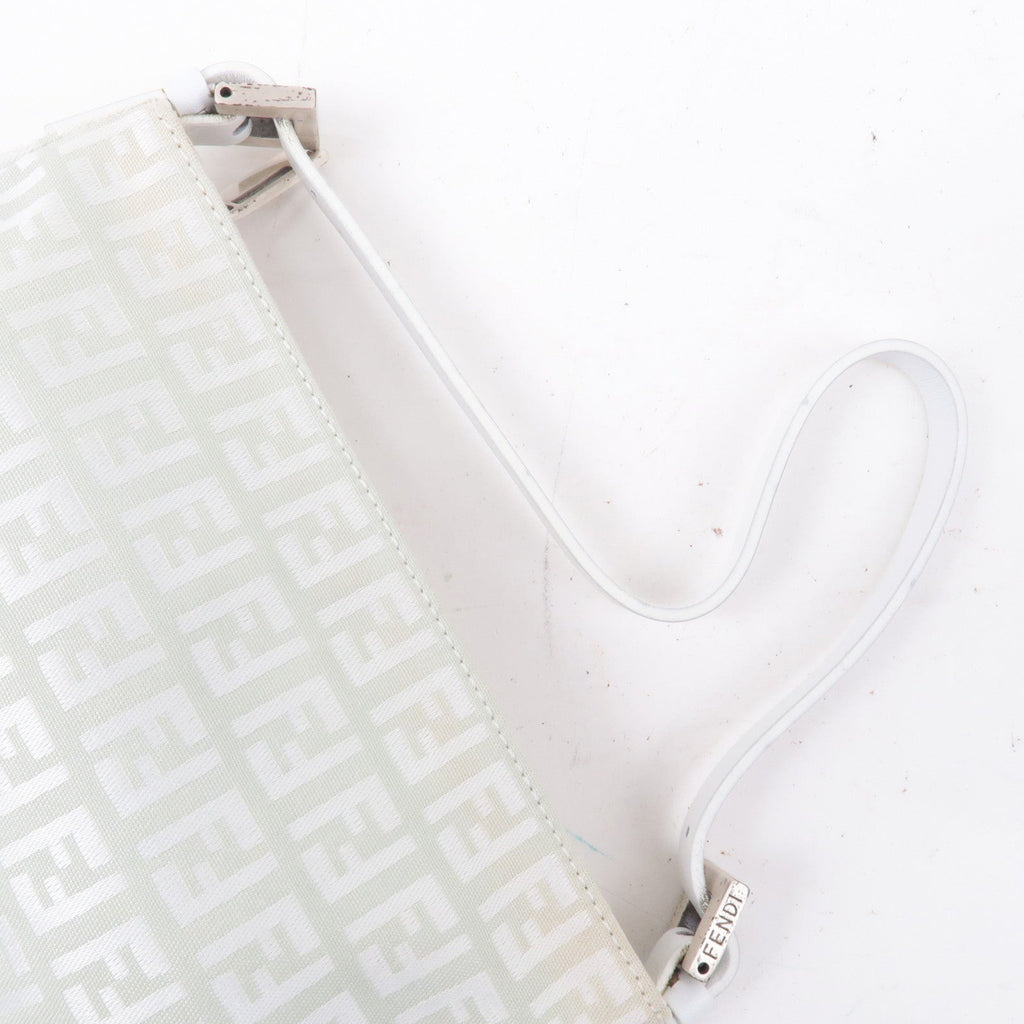 FENDI Zucchino Canvas Leather Hand Bag Mint Green White 8BR041