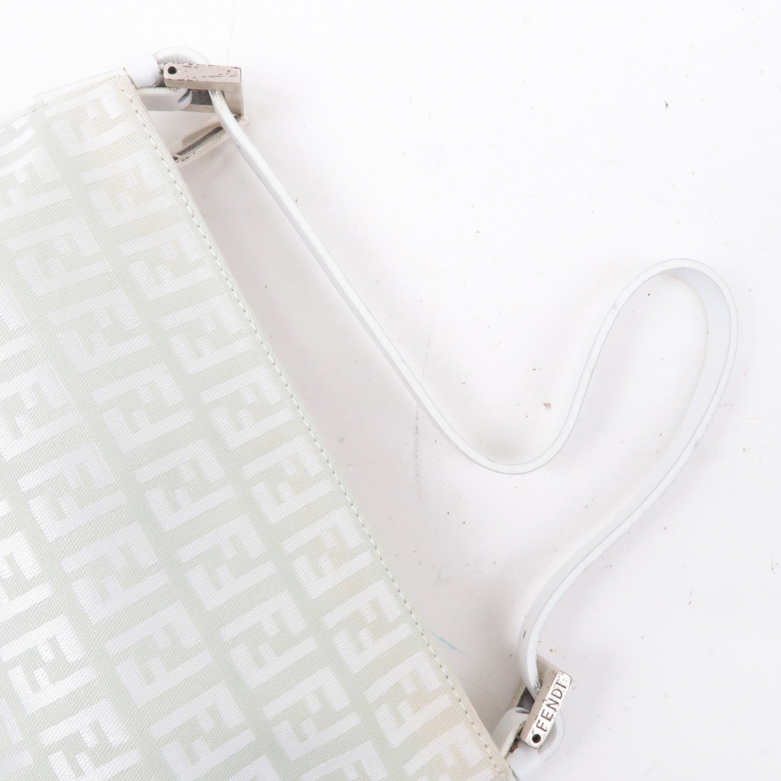 FENDI Zucchino Canvas Leather Hand Bag Mint Green White 8BR041