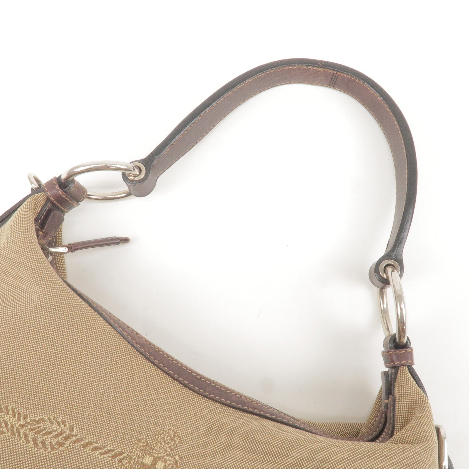 Prada Logo Jacquard Leather Shoulder Bag Beige Brown