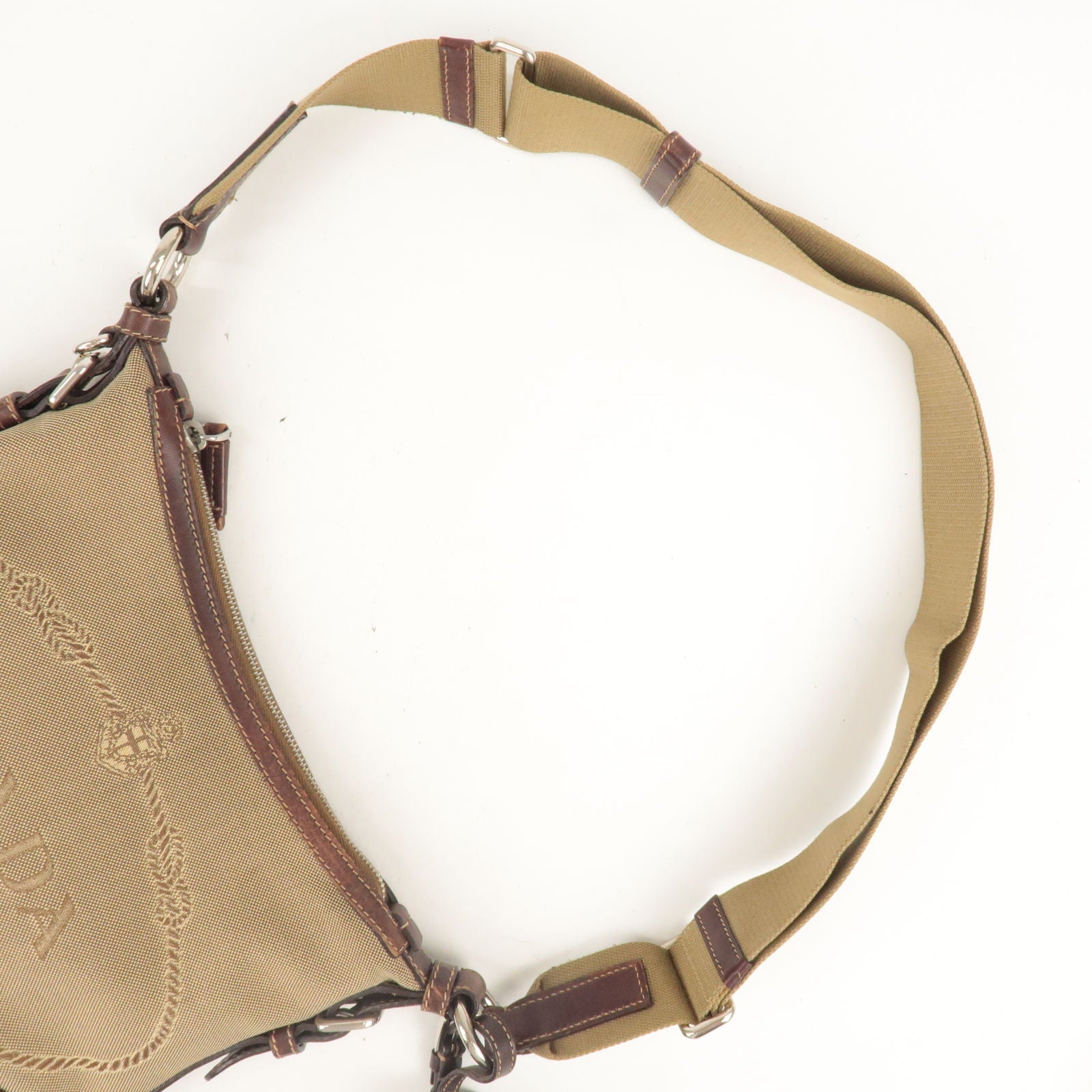 Prada Logo Jacquard Leather Shoulder Bag Beige Brown BT0533