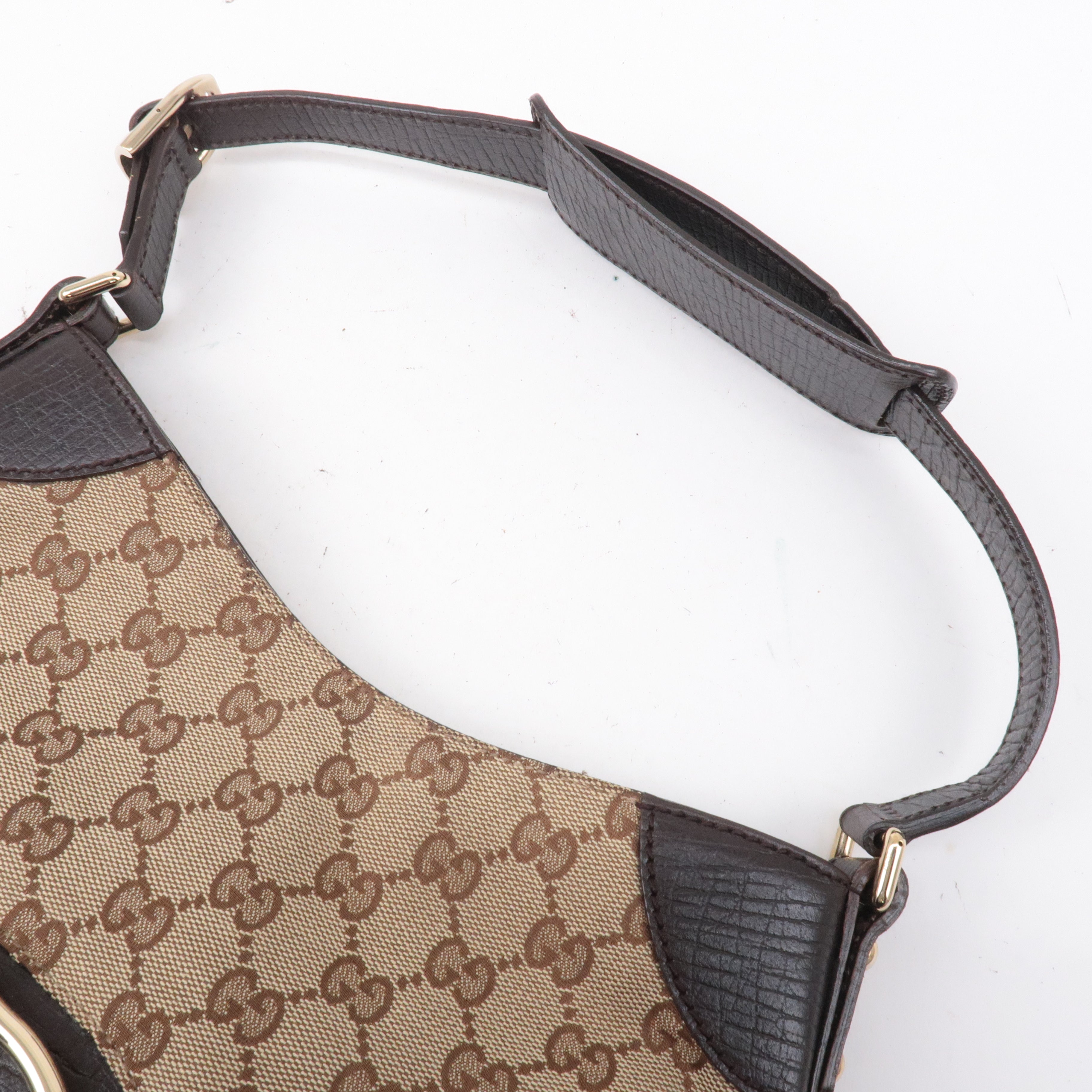 GUCCI Horsebit Sherry GG Canvas Leather Shoulder Bag Brown 137388